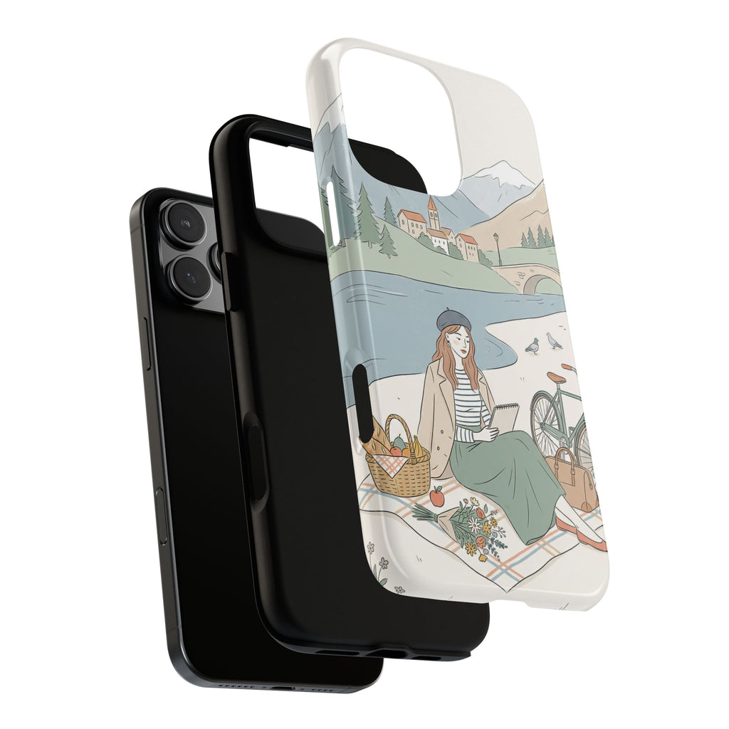 Scenic Picnic iPhone Case | Vintage Bicycle & Mountain Illustration