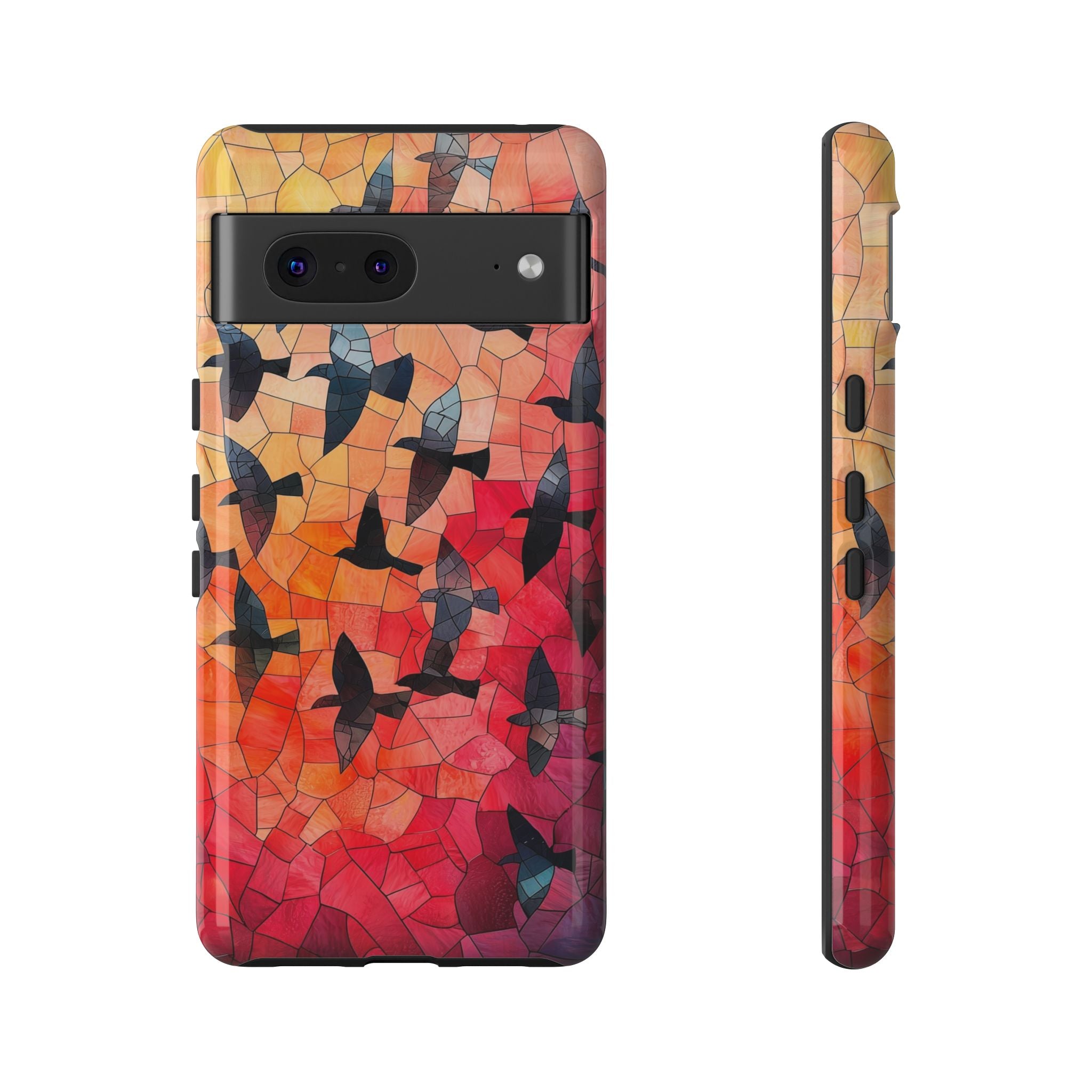 Stained Glass Mosaic Sunset Birds Google Pixel Case