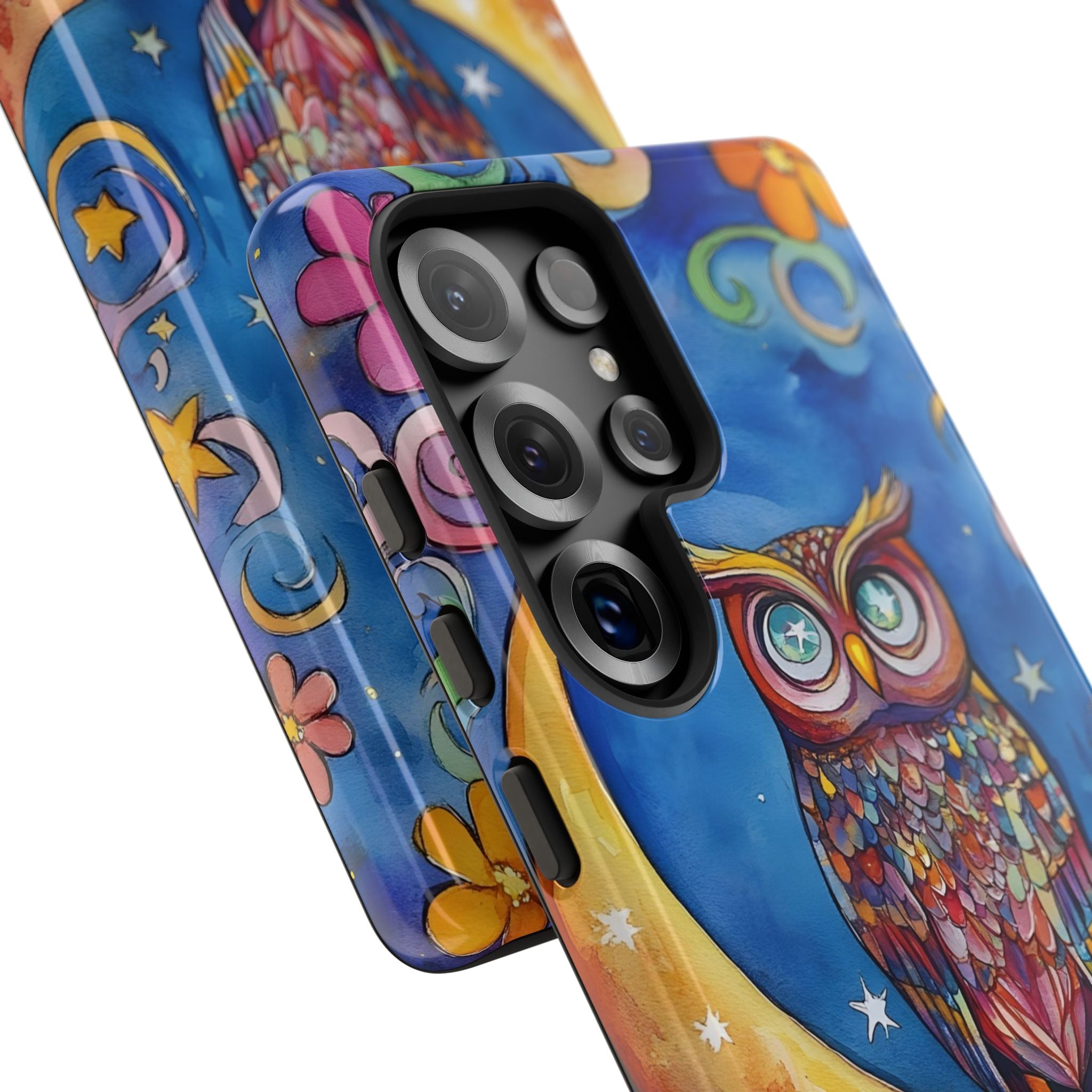 Owl on Crescent Moon Samsung Galaxy Case — Colourful Whimsical Night Sky Design