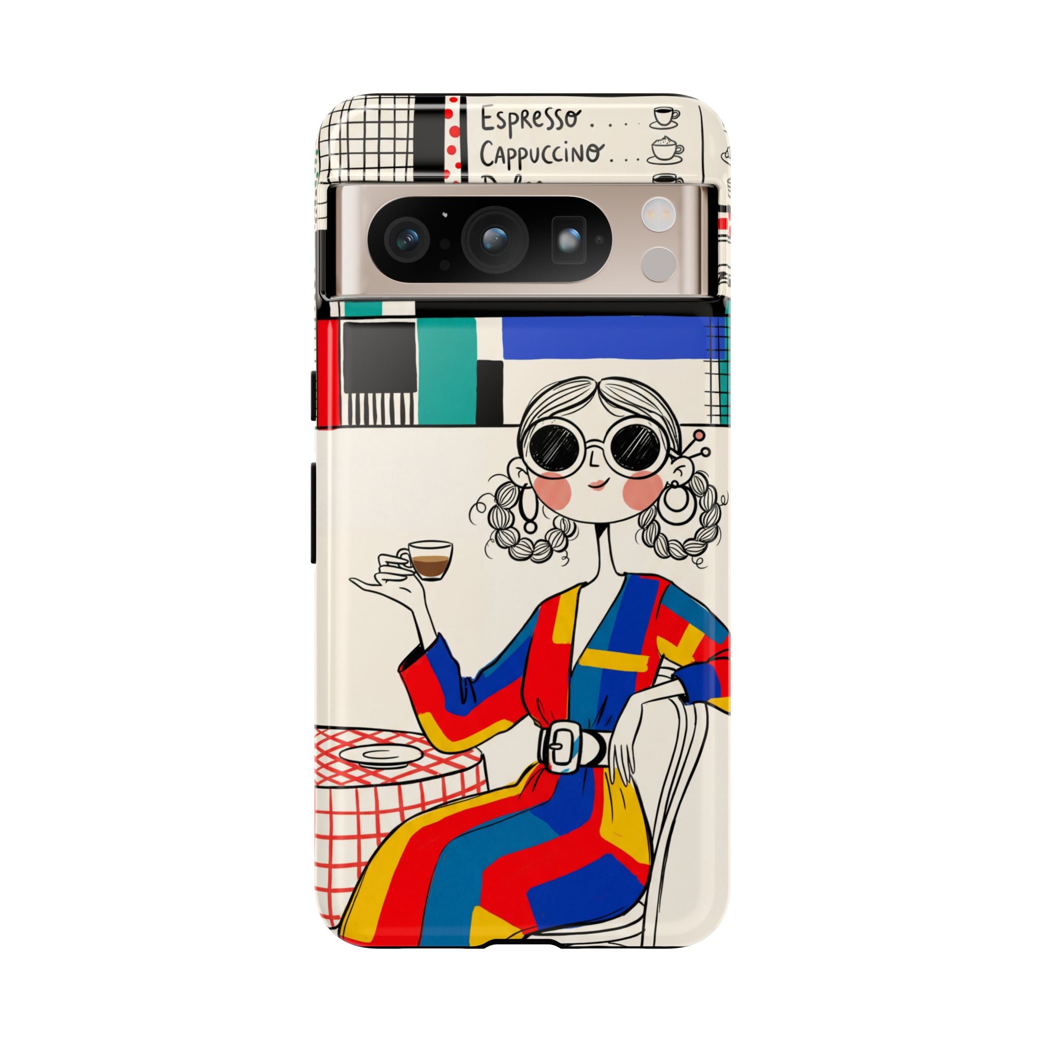 Retro Cafe Google Pixel Phone Case | Colourful Chic Woman Illustration