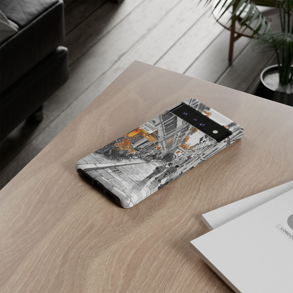 Cover Google Pixel Italy Street | Schizzo vintage di caffè italiano con dettagli arancioni