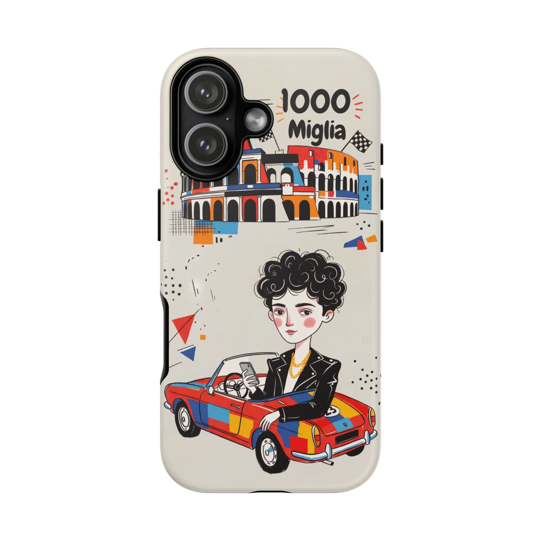 Retro Mille Miglia Car Illustration with Driver iPhone Case
