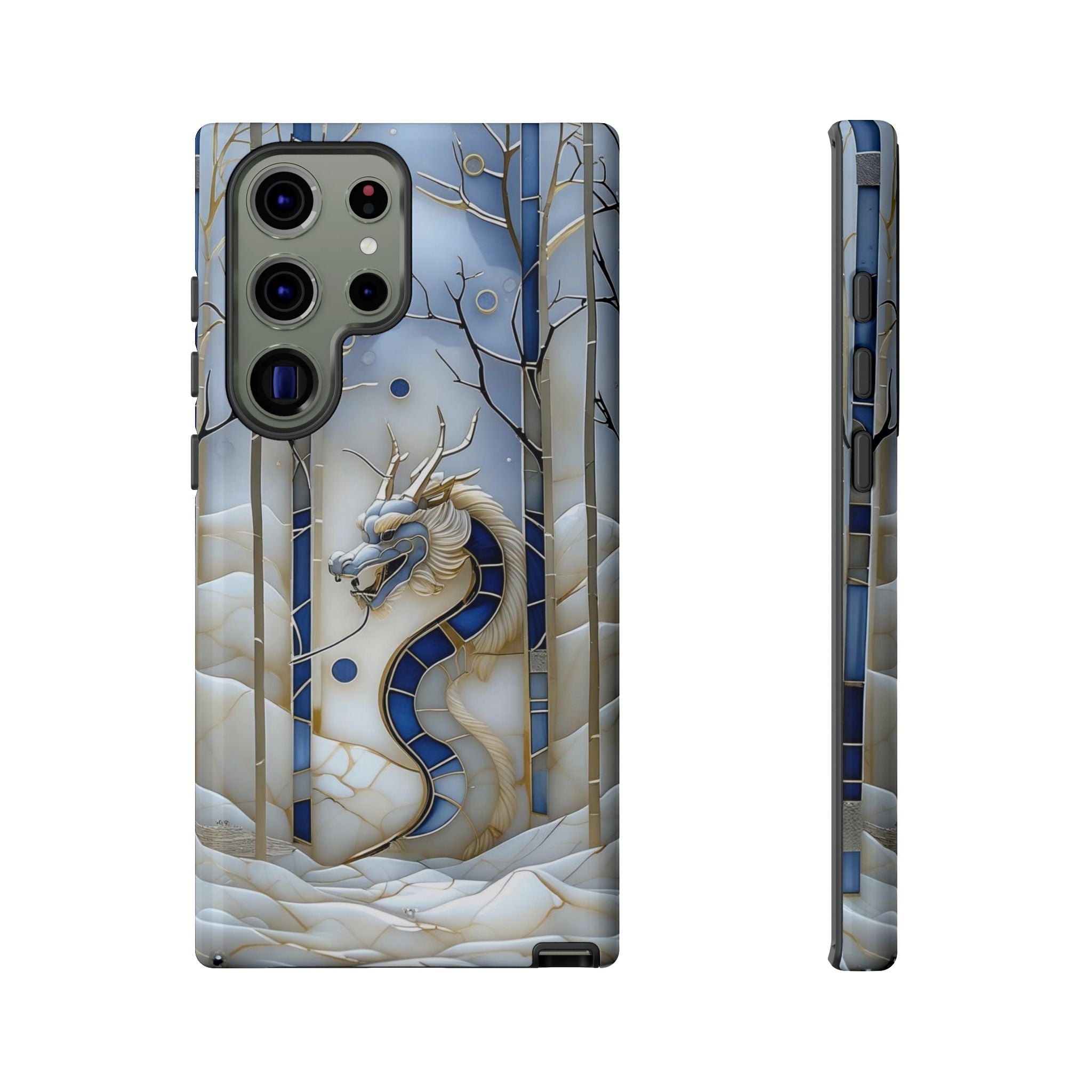 Dragon Stained Glass Samsung Galaxy Case — Blue Winter Forest Protective Cover