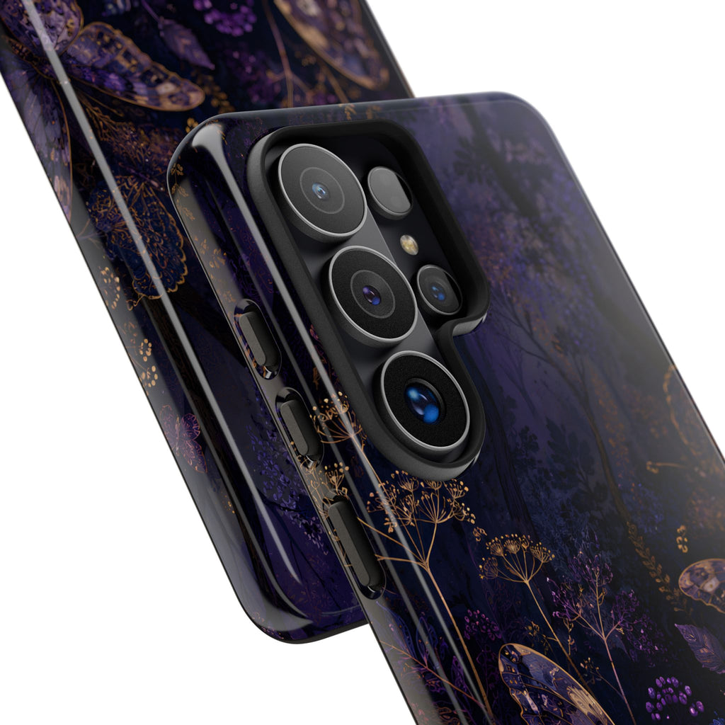Purple Night Butterflies Samsung Galaxy Phone Case | Moody Purple Floral Cover