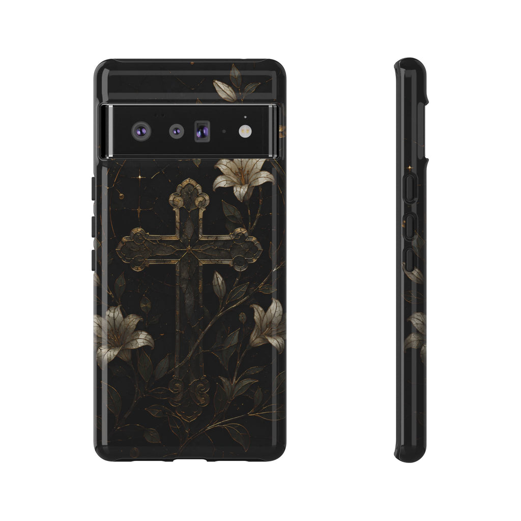 Gothic Cross Lily Google Pixel Phone Case | Christian iPhone Case