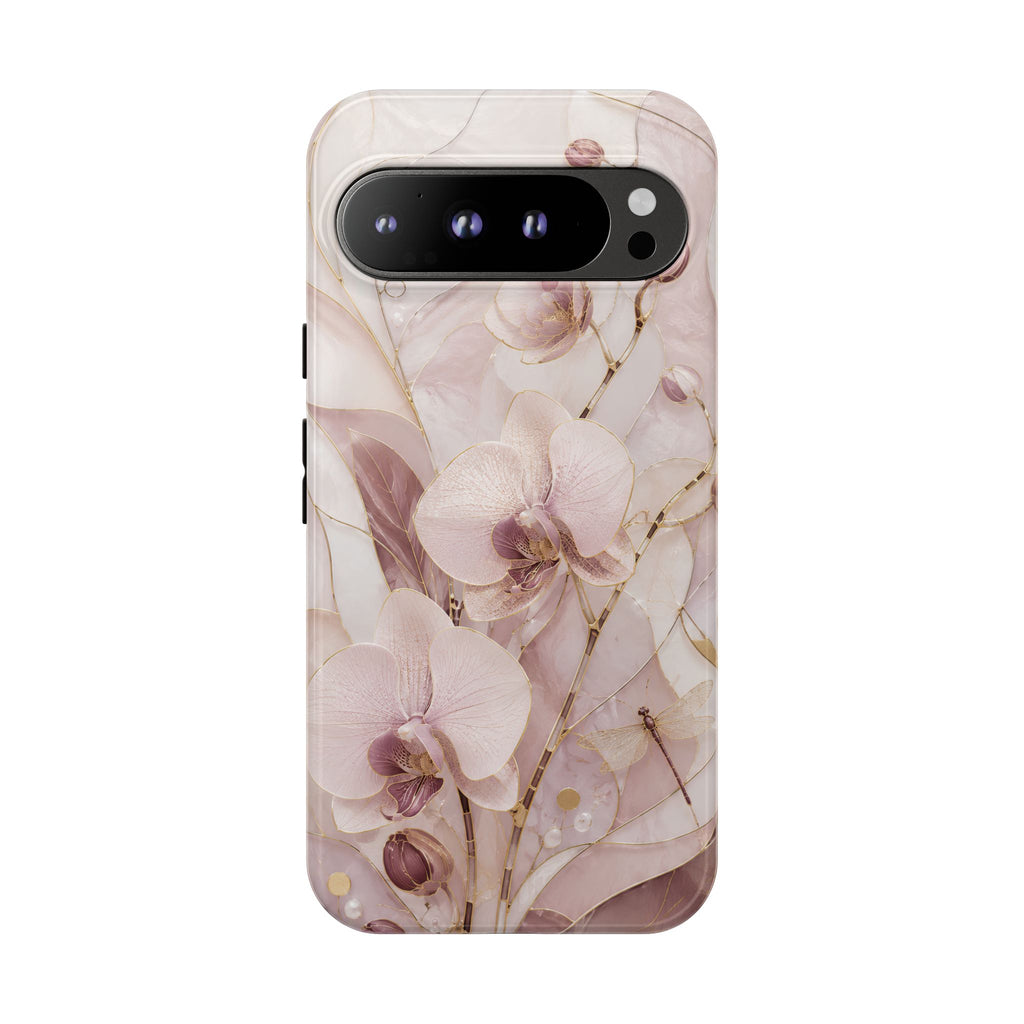 Stained Glass Orchid Google Pixel Phone Case | Pink Floral Protective Case