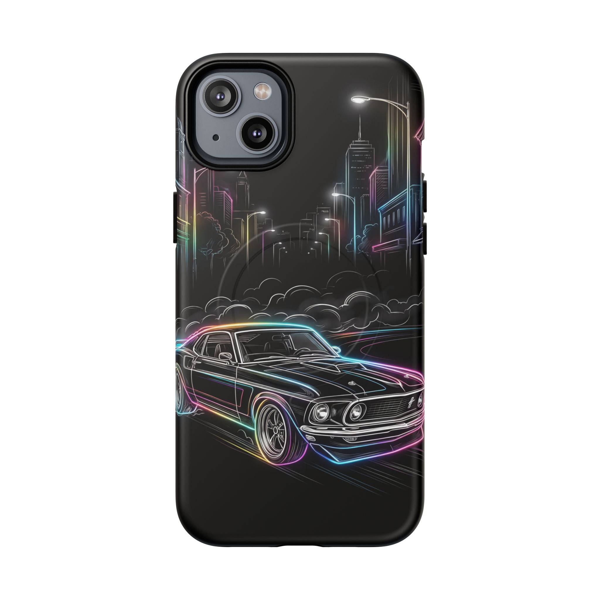 Neon Muscle Car MagSafe iPhone Case | Retro City Nightscape