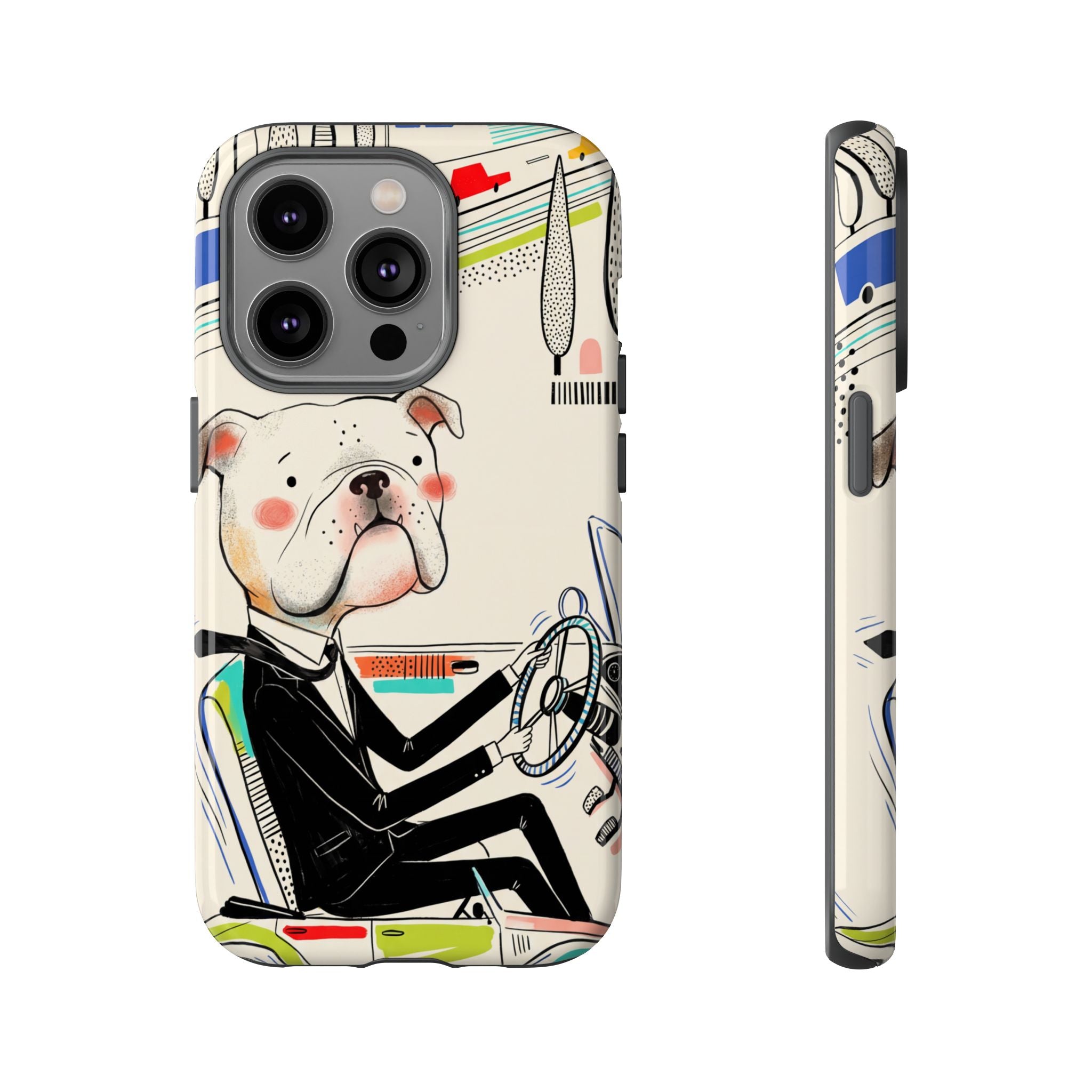 Bulldog Driver iPhone Case | Cute Retro Dog Illustration