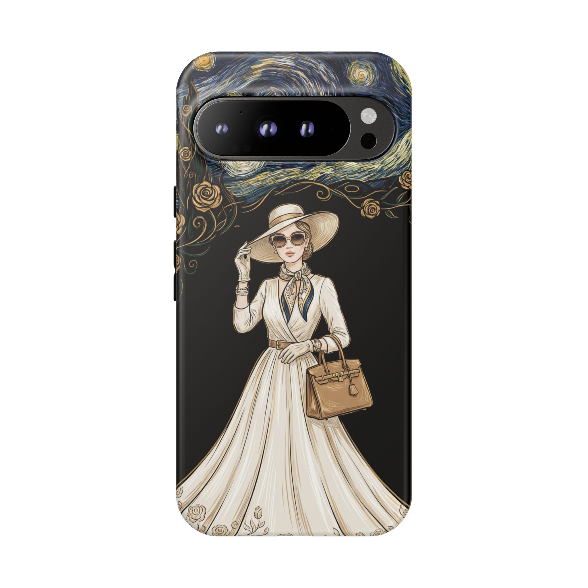 Vintage Starry Night Fashion Google Pixel Phone Case | Elegant Lady in White Dress