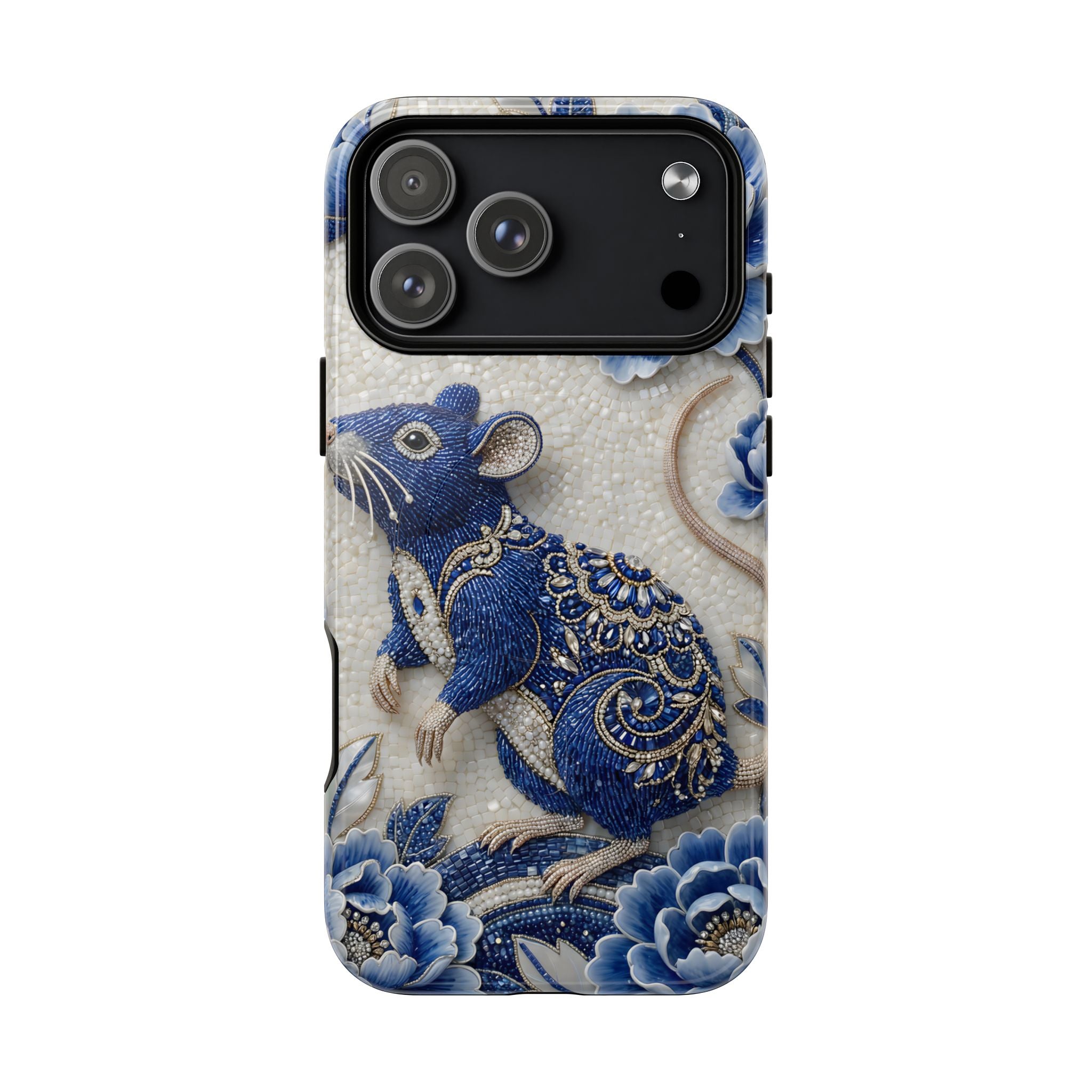 Asian Zodiac Rat MagSafe iPhone Case | Blue & White Porcelain Art Slim Protective iPhone Case | Year of the Rat Gift