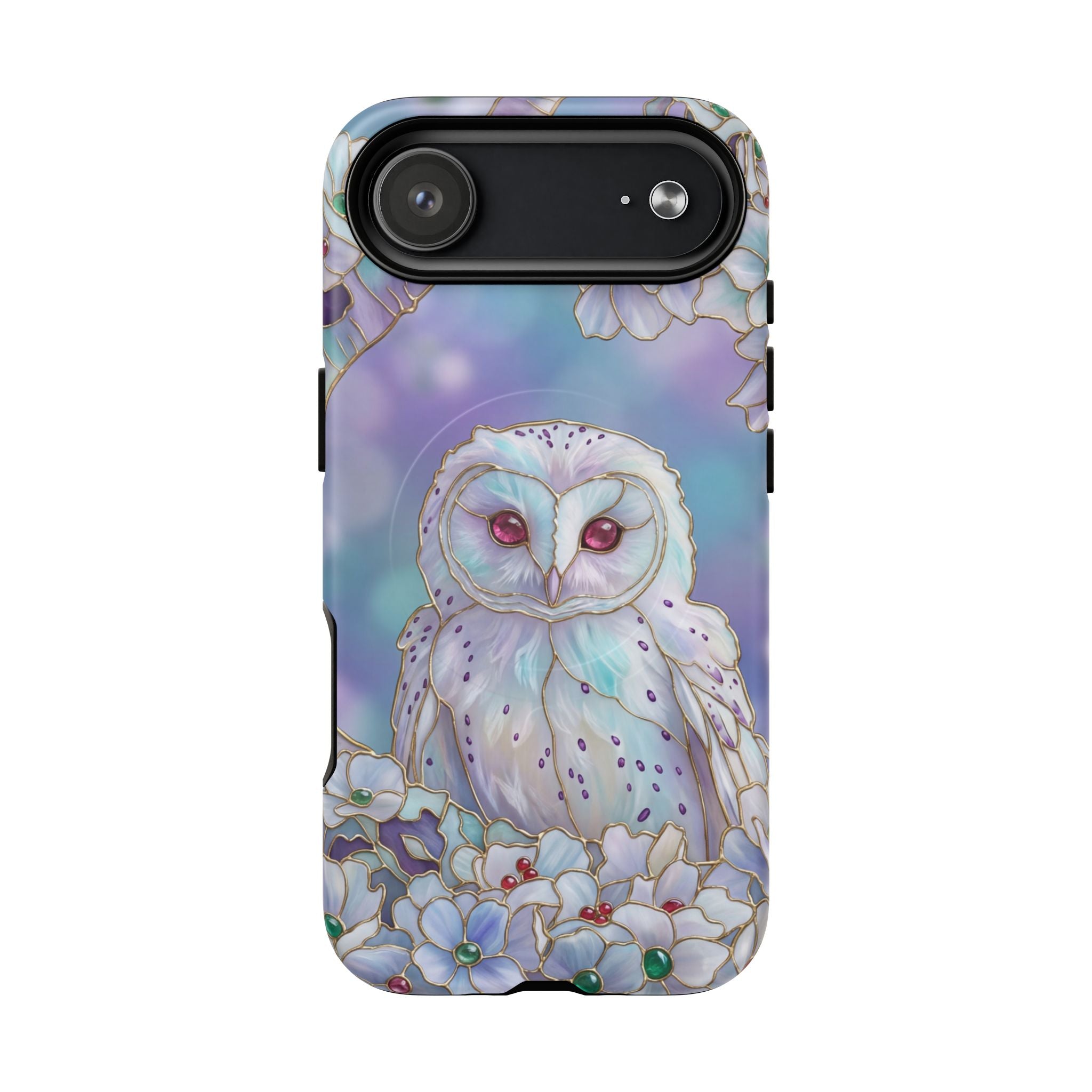 Custodia MagSafe per iPhone resistente con motivo floreale a gufo | Custodia protettiva con motivo mistico a gufo pastello
