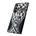 Checkerboard Face Tough Samsung Galaxy Case — Black & White Surreal Art Protective Cover