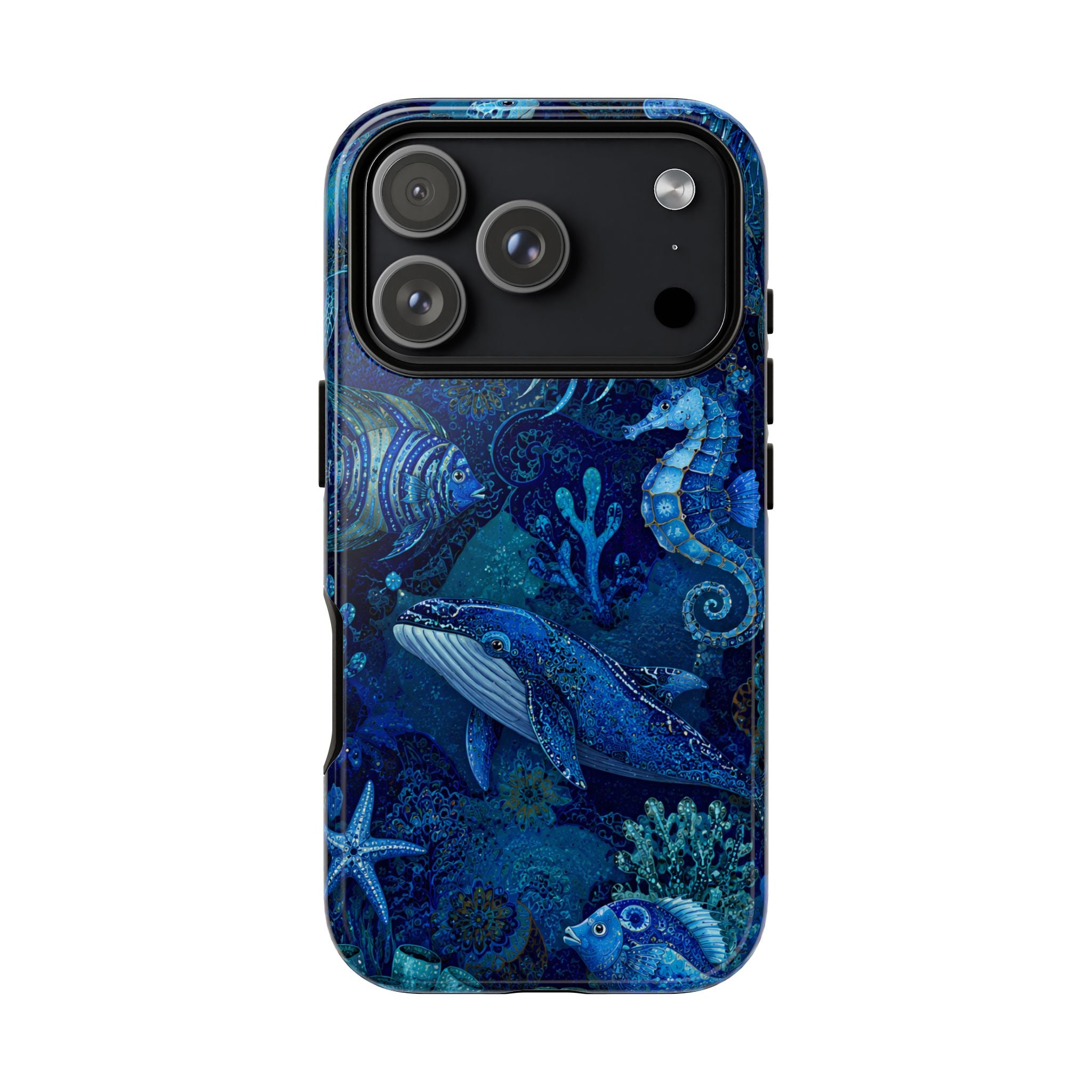 Ocean Animals Tough iPhone Case | Navy Blue Undersea Whale Cover