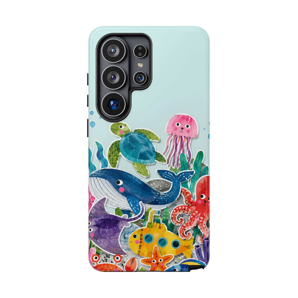 Cute Coastal Ocean Samsung Galaxy Phone Case | Aesthetic Whale Turtle Marine Life Cover