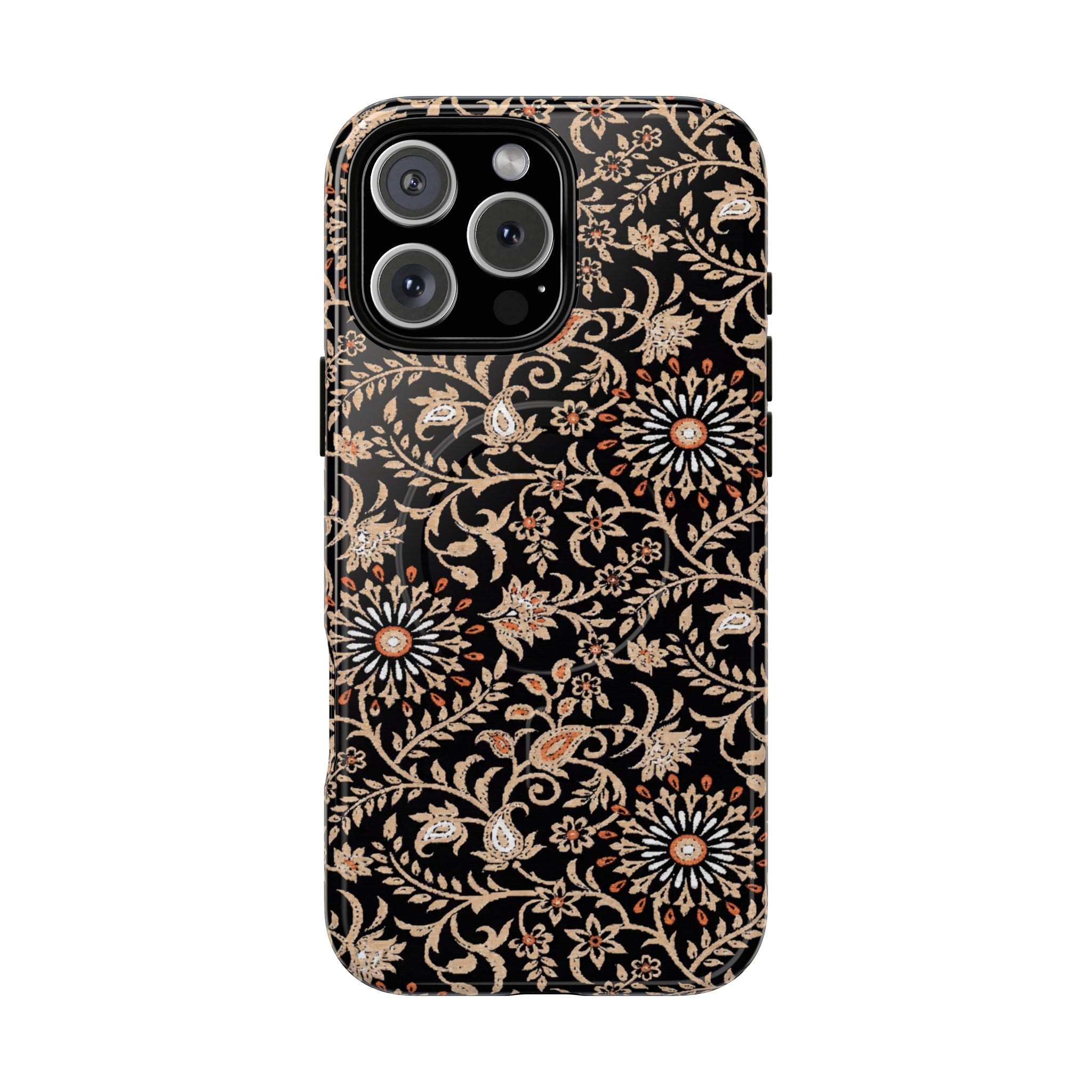 Batik Floral Black Ornate Daisies MagSage Tough iPhone Case