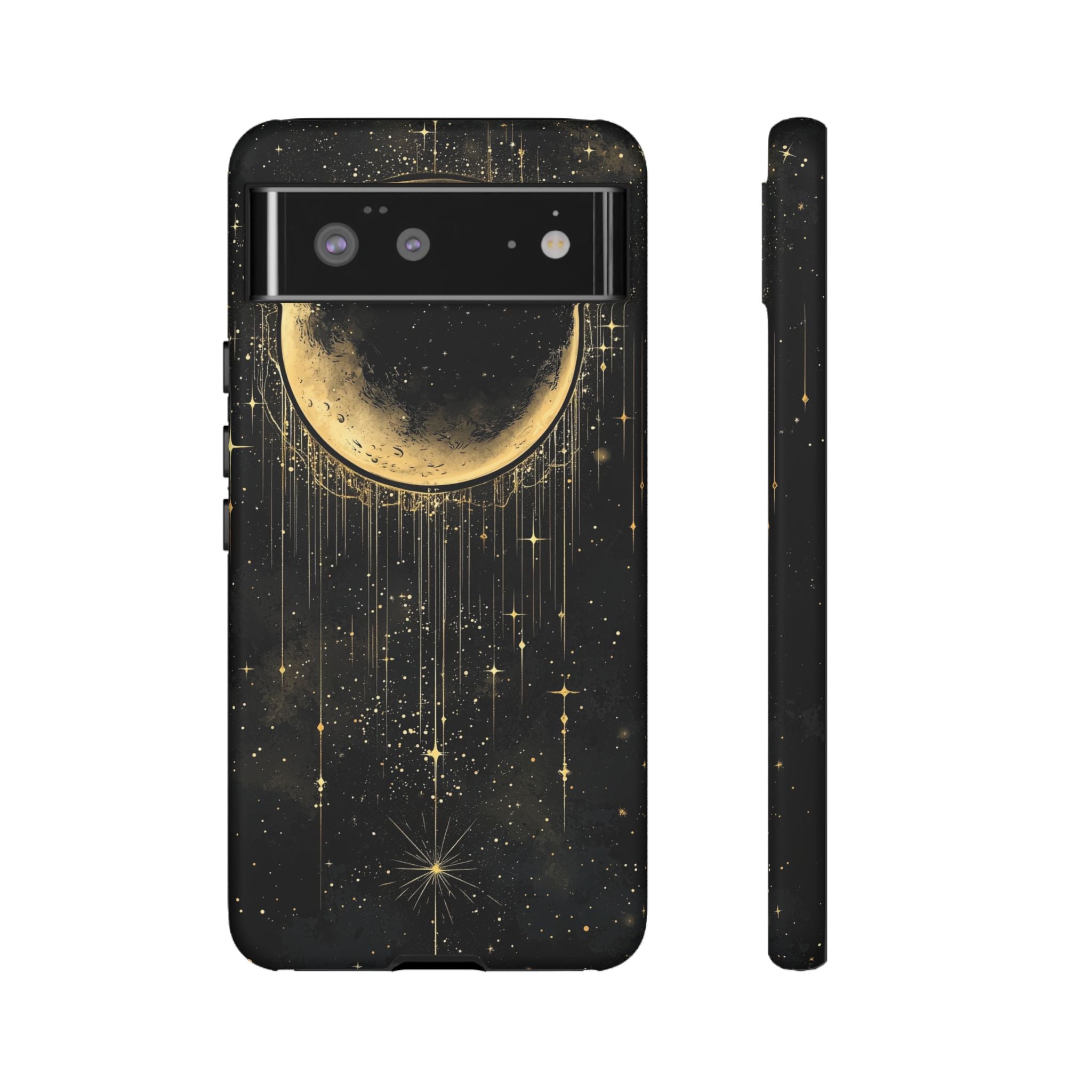 Moonlit Crescent Tough Google Pixel Case | Gold Stars Night Sky