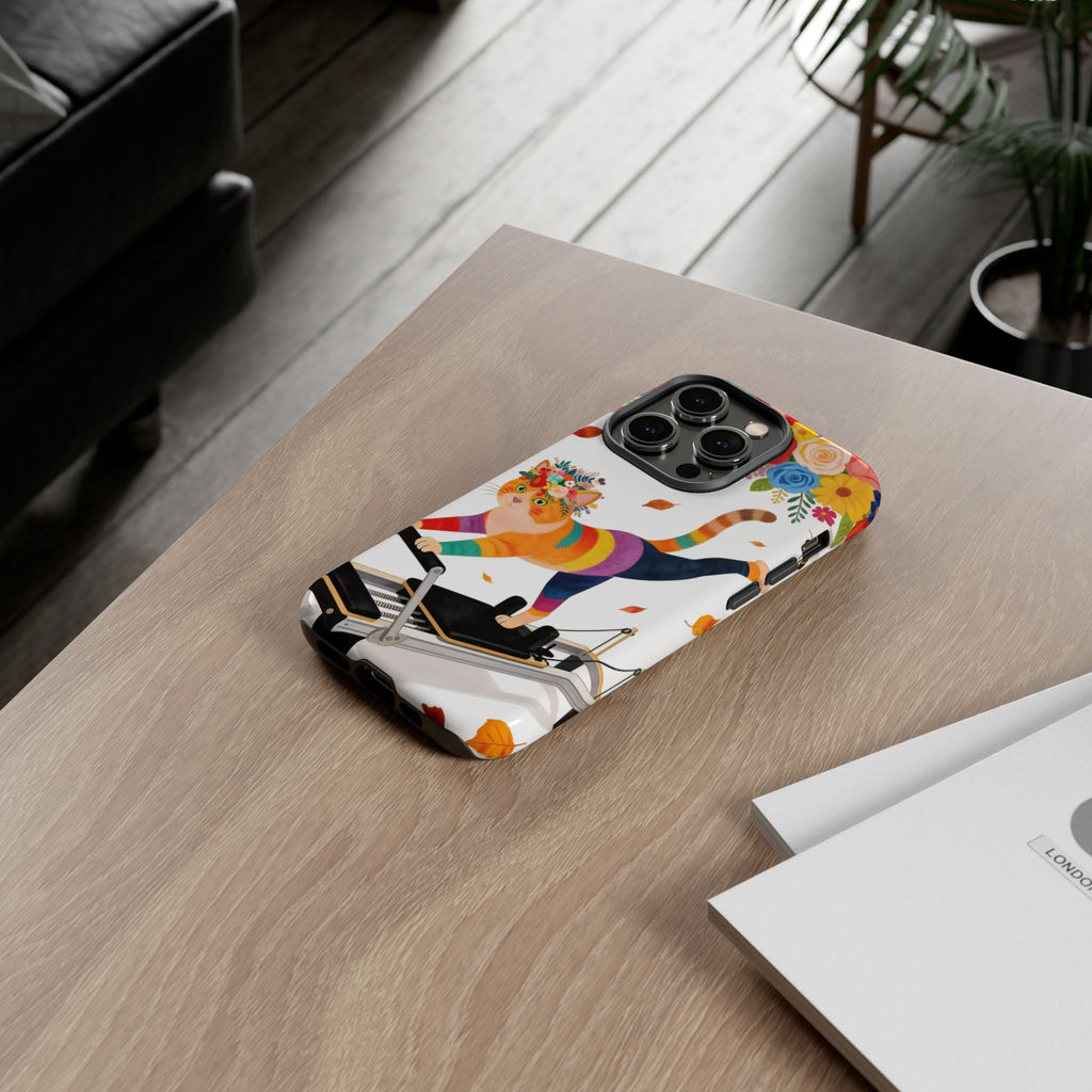 Cat Pilates iPhone Case | Floral Rainbow Cat on Reformer