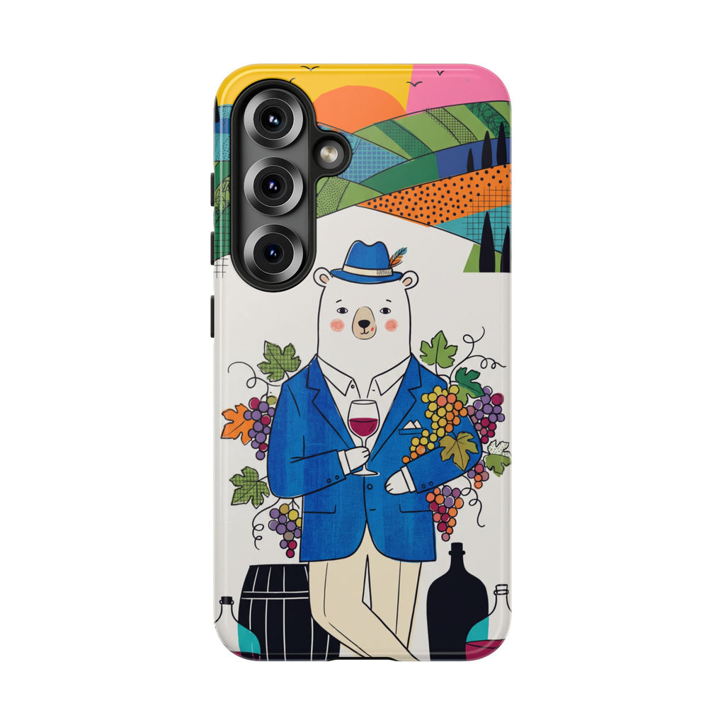 Dapper Polar Bear Wine Lover Illustrated Protective Samsung Galaxy Phone Case