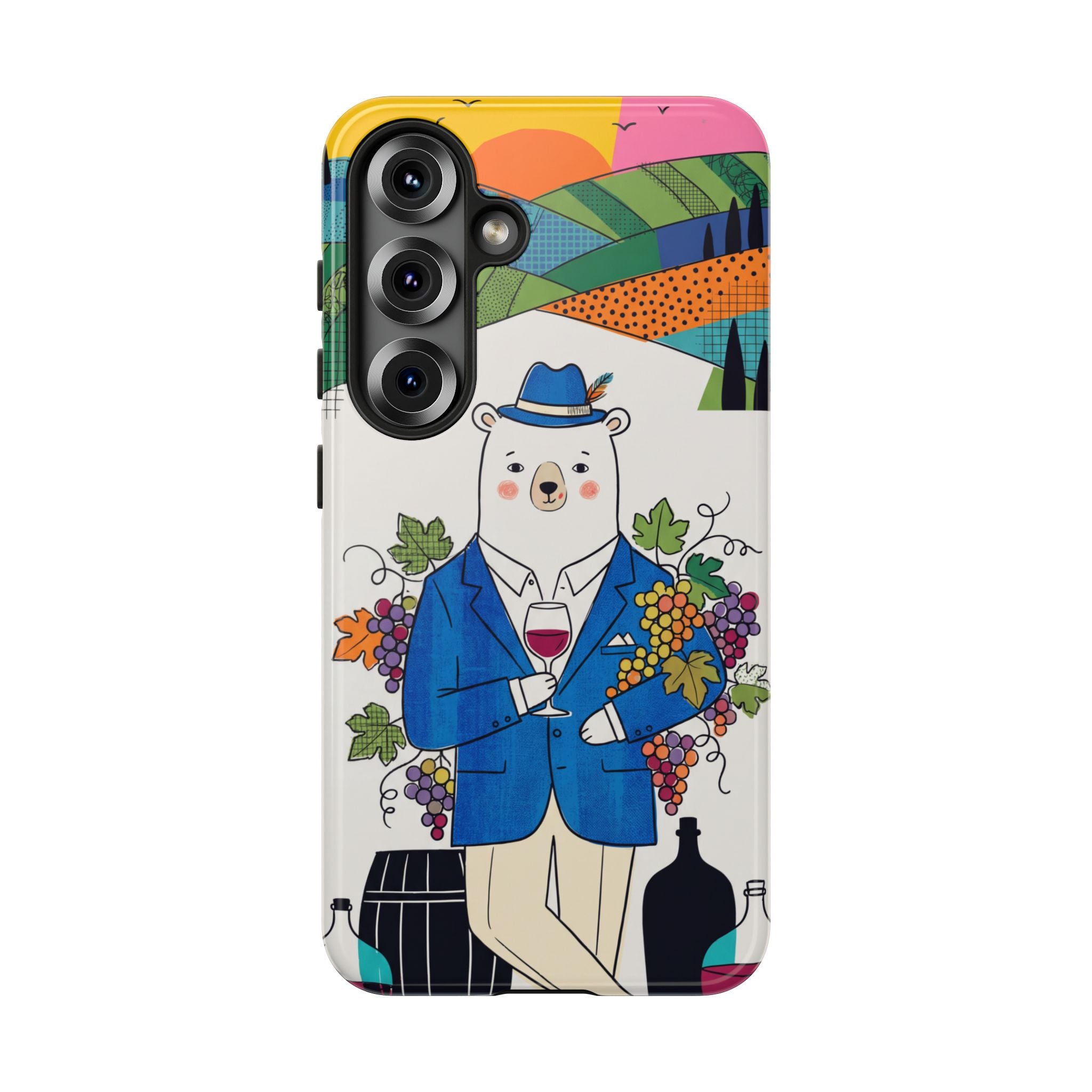 Dapper Polar Bear Wine Lover Illustrated Protective Samsung Galaxy Phone Case