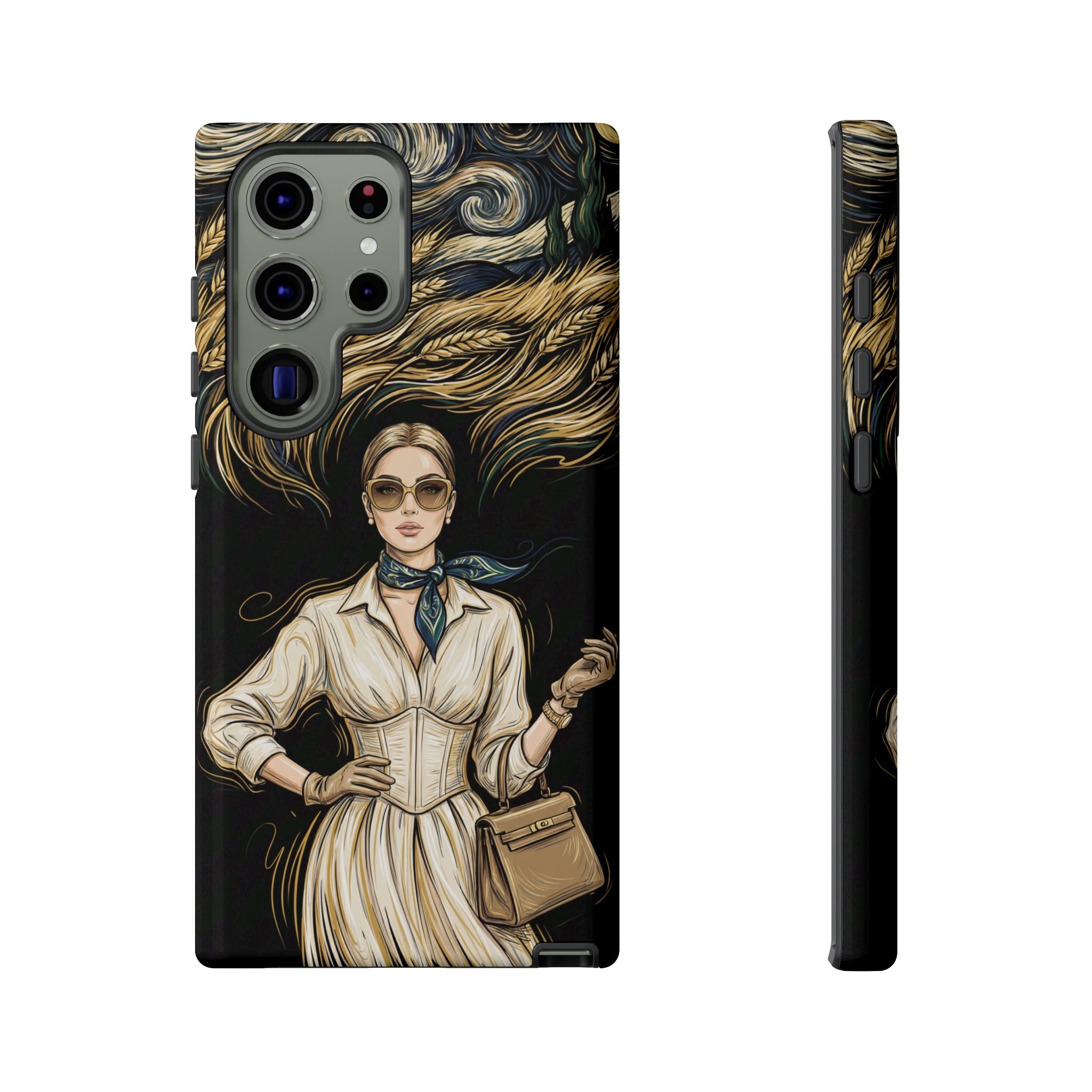 Vintage Elegance Samsung Galaxy Phone Case | Retro Woman with Flowing Golden Hair