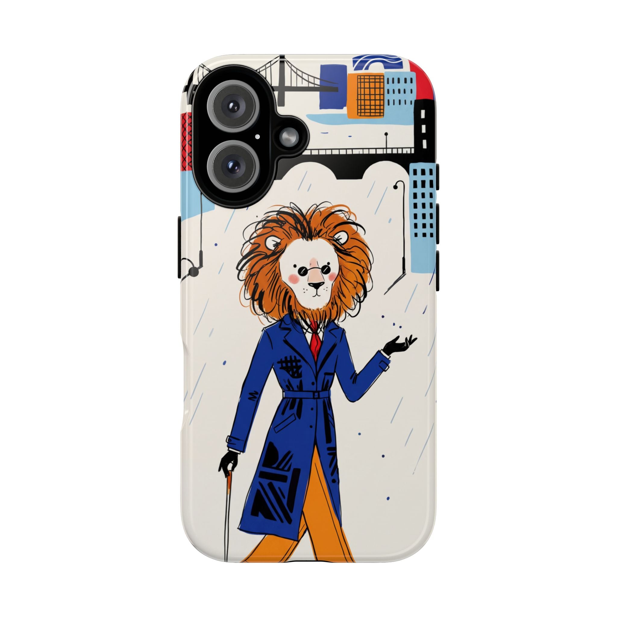 Lion Gentleman iPhone Case | Dapper Lion in City Rain