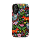 Floral Woodland MagSafe iPhone Case | Colourful Fox & Owl Protective Cover
