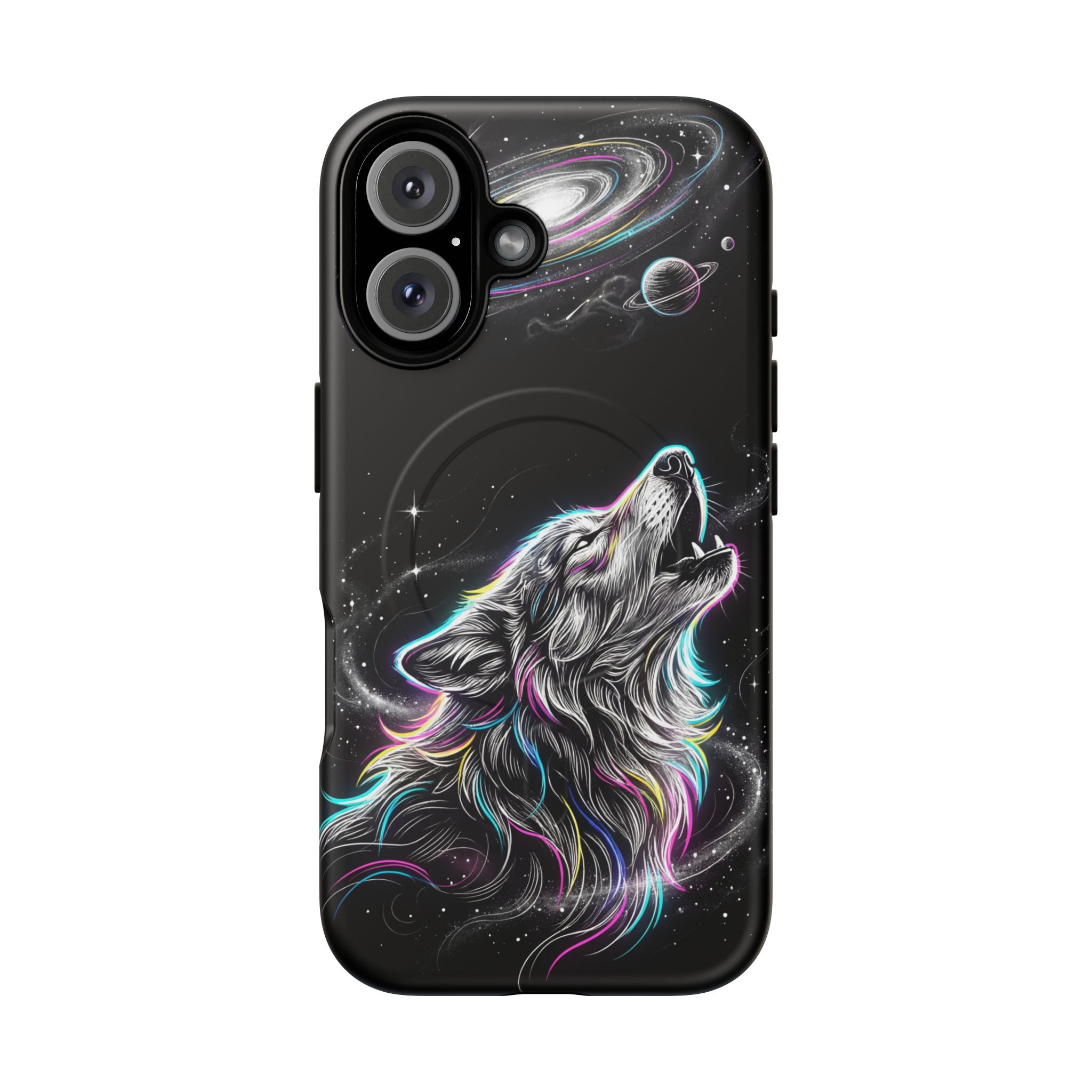 Wolf Galaxy Tough MagSafe iPhone Case | Colorful Howling Wolf Space Design