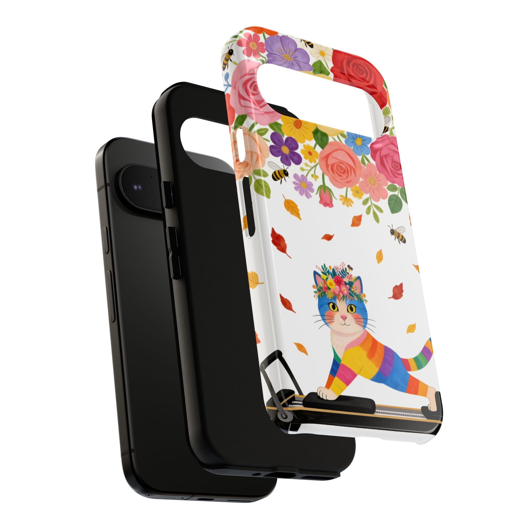 Floral Rainbow Cat Tough Google Pixel Phone Case — Colorful Pilates Cat Design