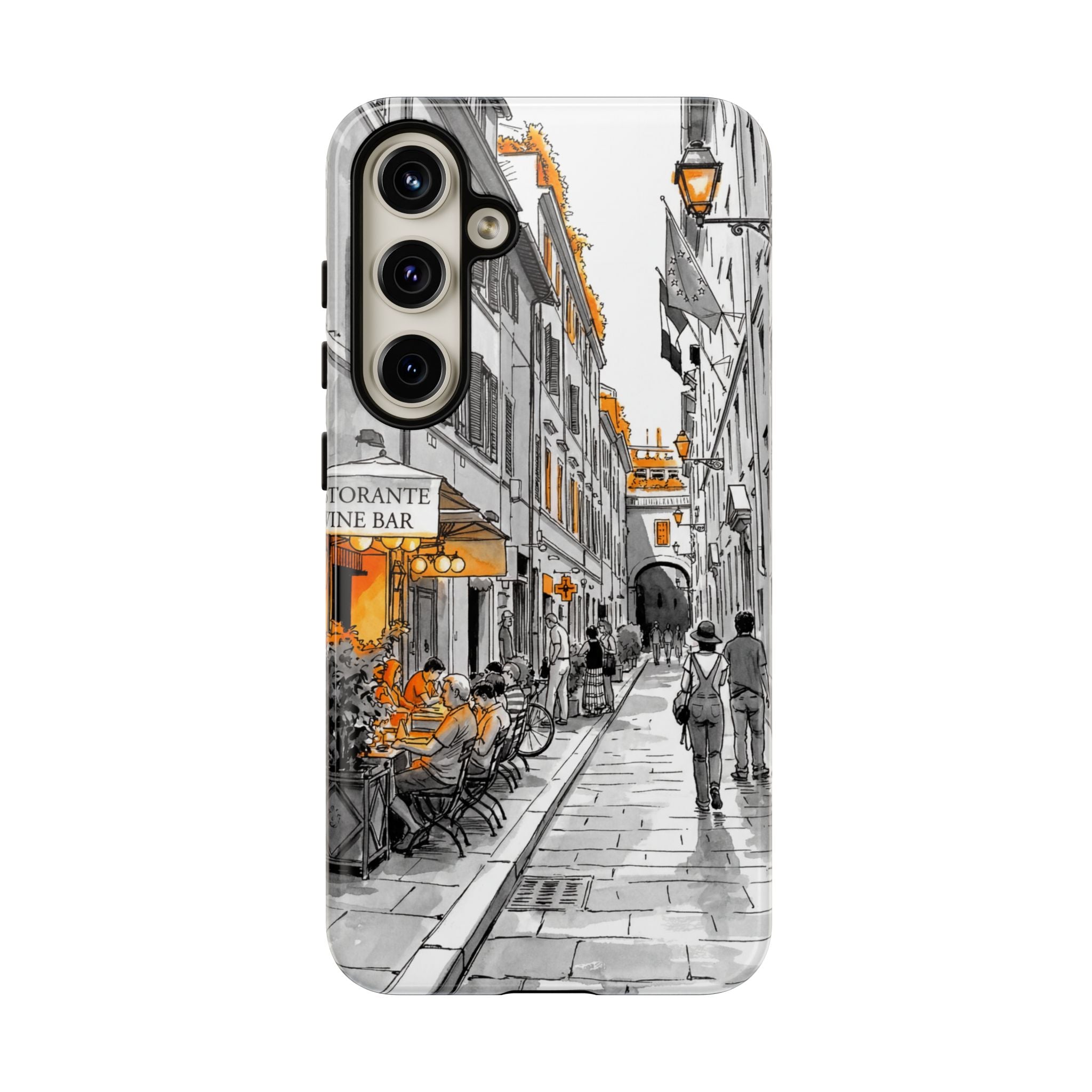 Italy Street Samsung Galaxy Case | Black & White Cityscape with Orange Accents