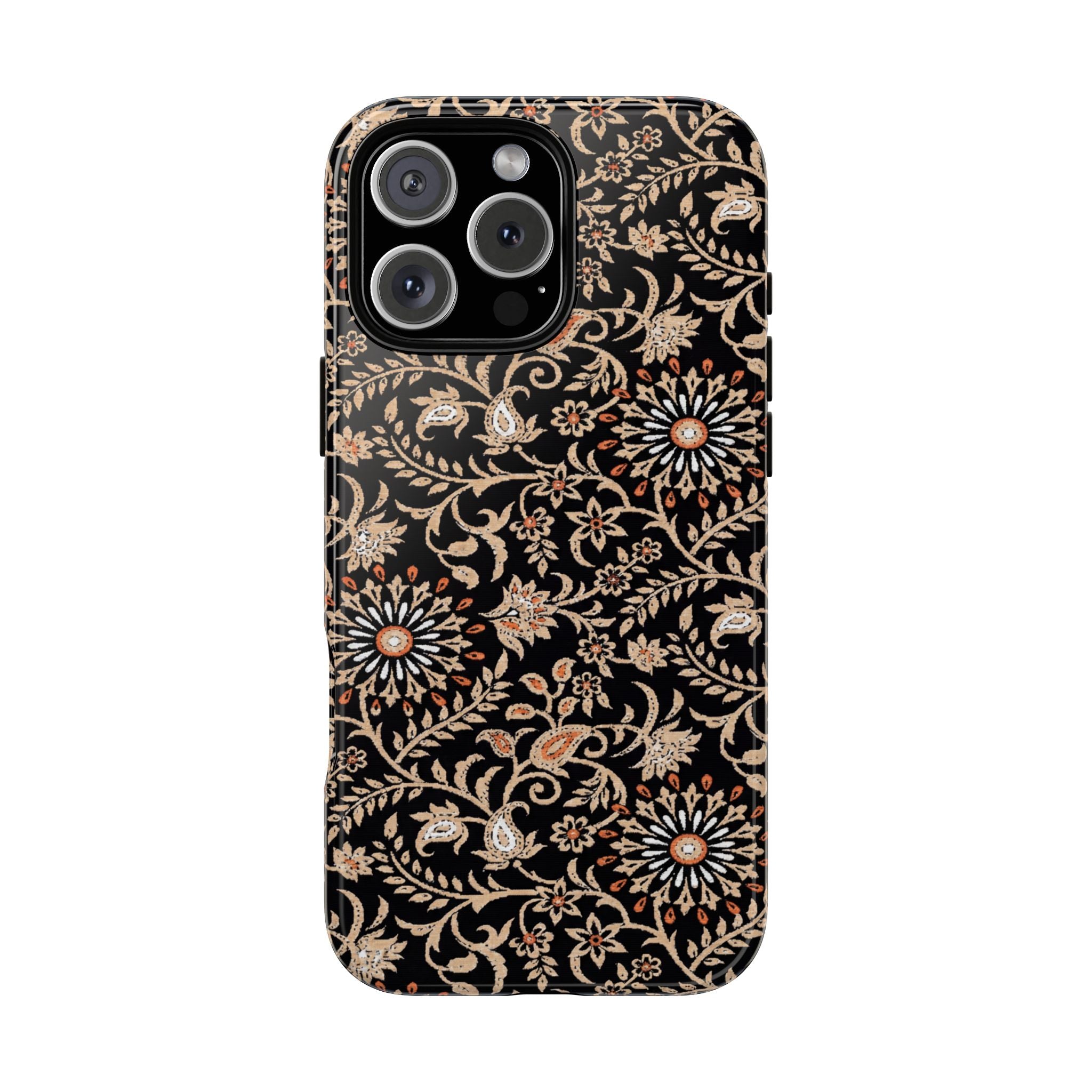 Batik Floral Black Ornate Daisies Tough iPhone Case