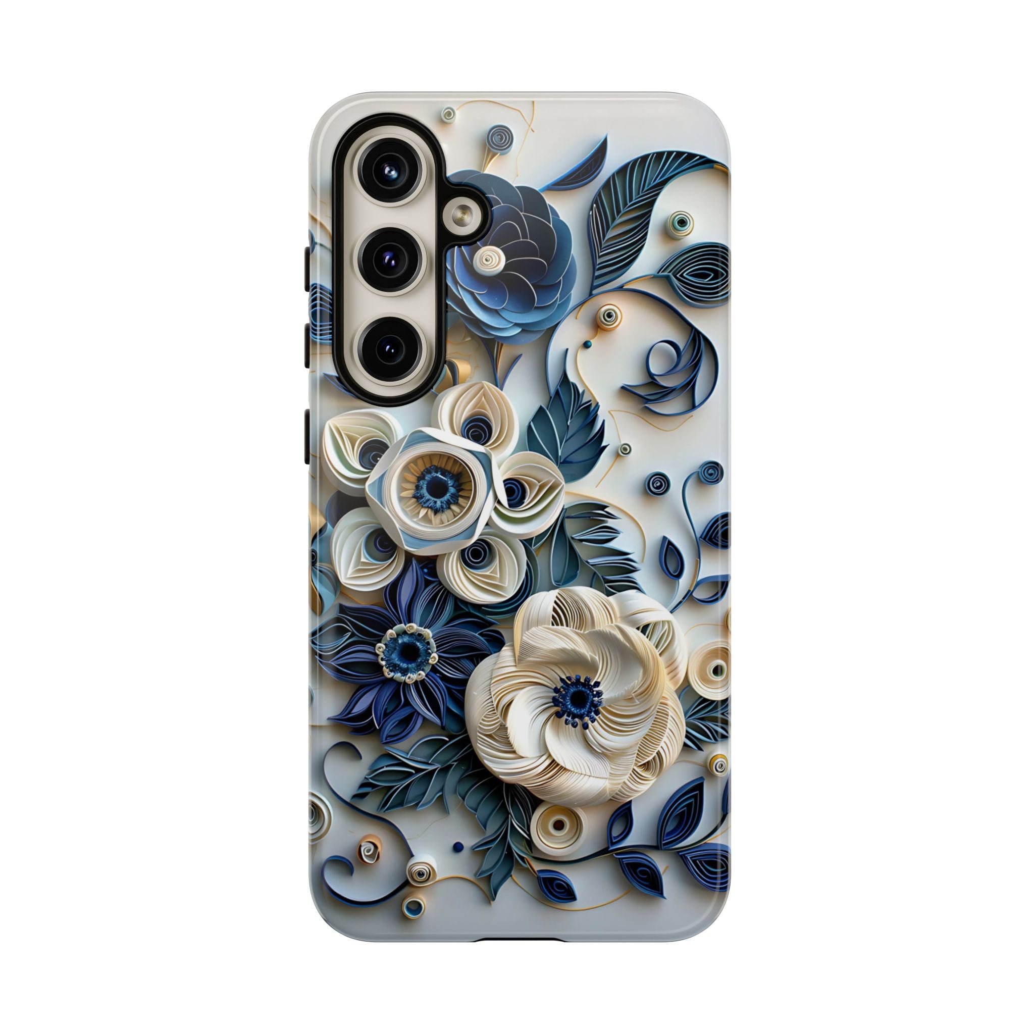 Floral Quilled Art Samsung Galaxy Case — Blue & Cream Decorative Protection