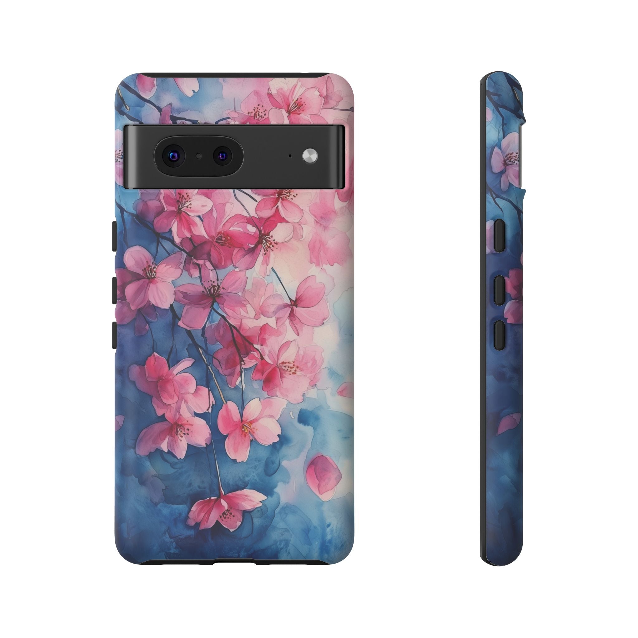 Floral Cherry Blossom Google Pixel Case | Pink Blue Watercolour