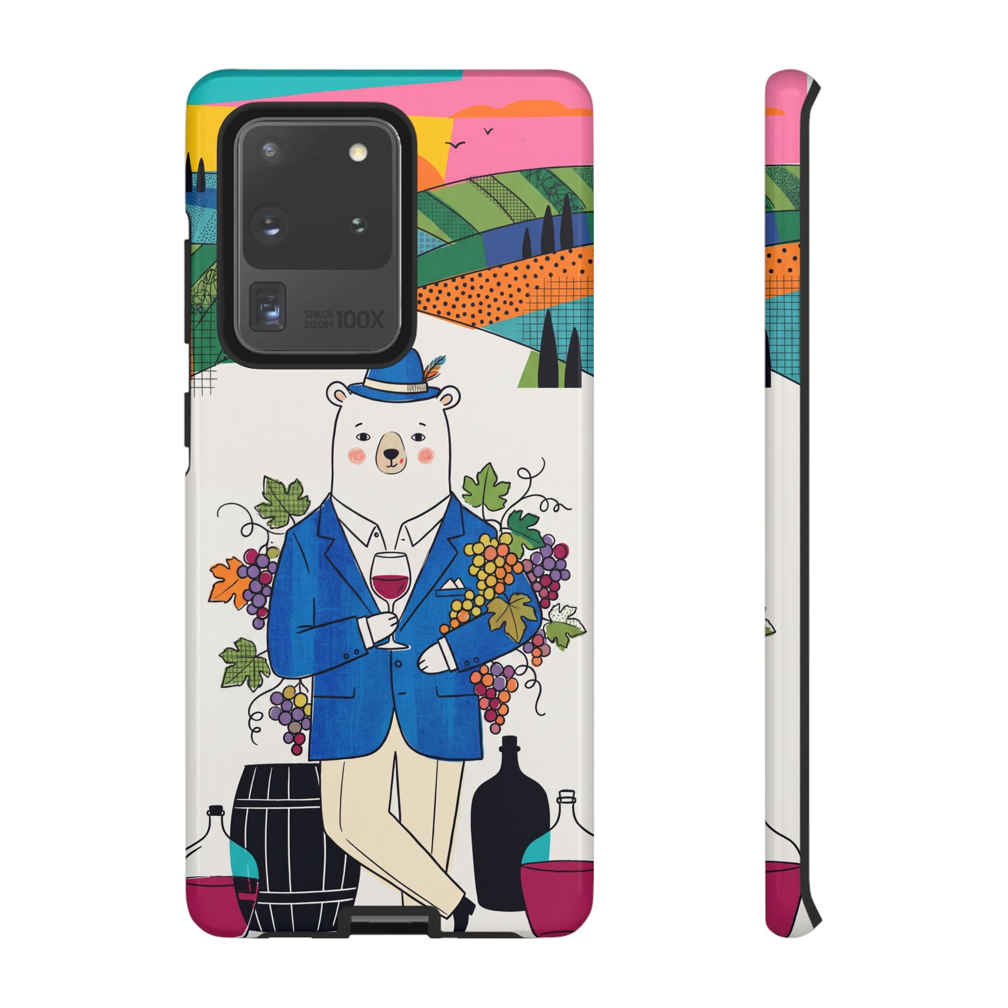Dapper Polar Bear Wine Lover Illustrated Protective Samsung Galaxy Phone Case