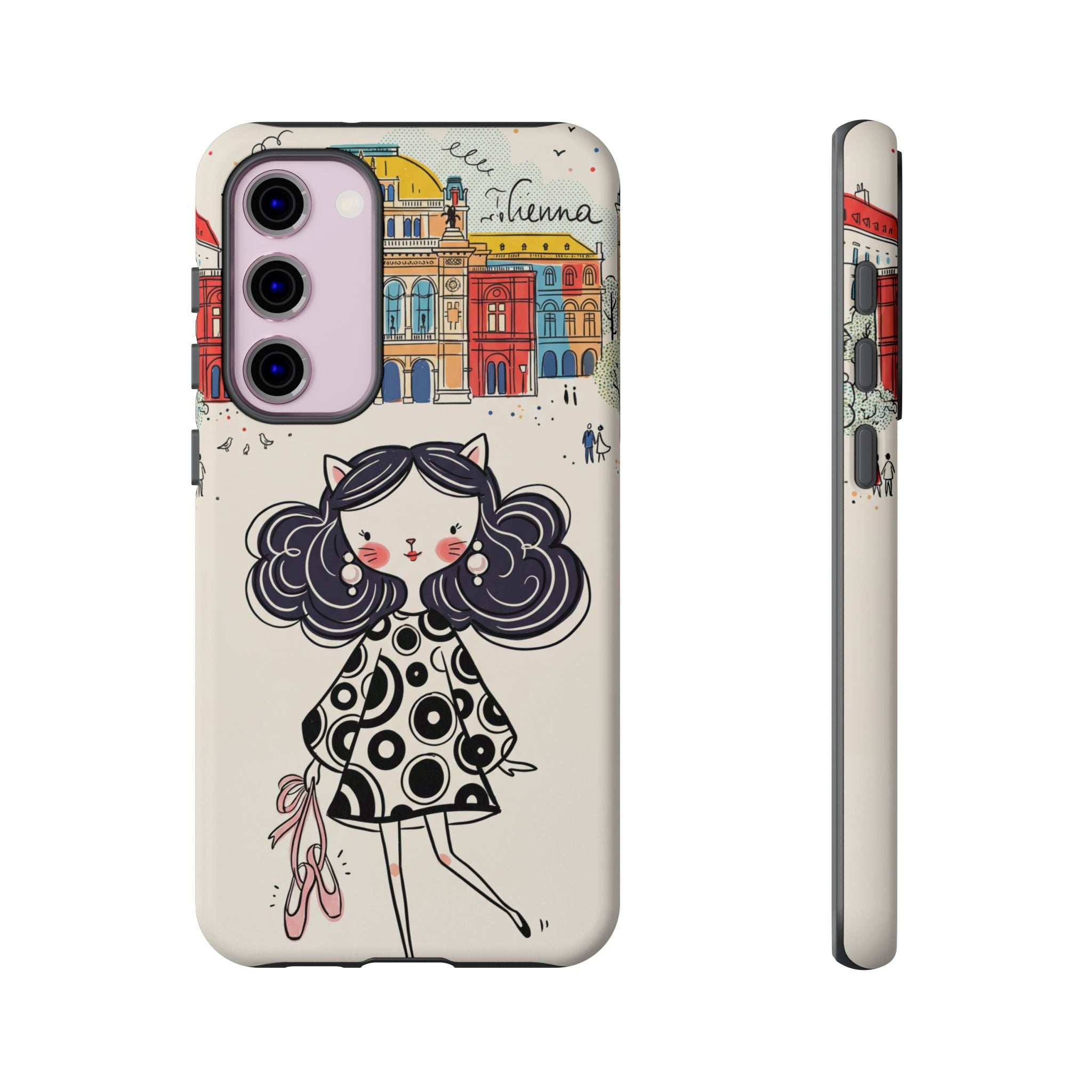 Cute Parisian Cat Girl Samsung galaxy Phone Case | Ballet Slippers Illustration Tough Case
