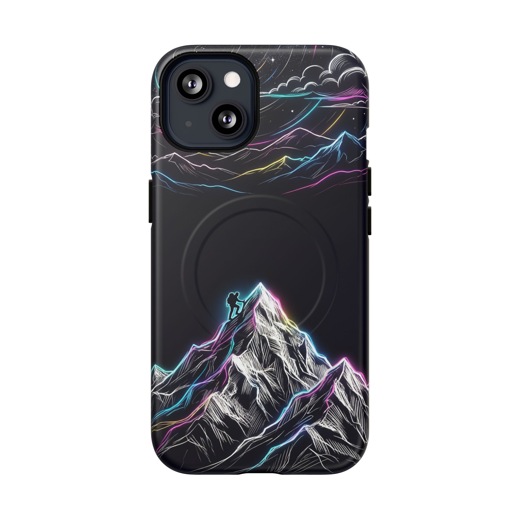 Mount Everest Neon MagSafe iPhone Case | Dark Cosmic Climber Protective Cover