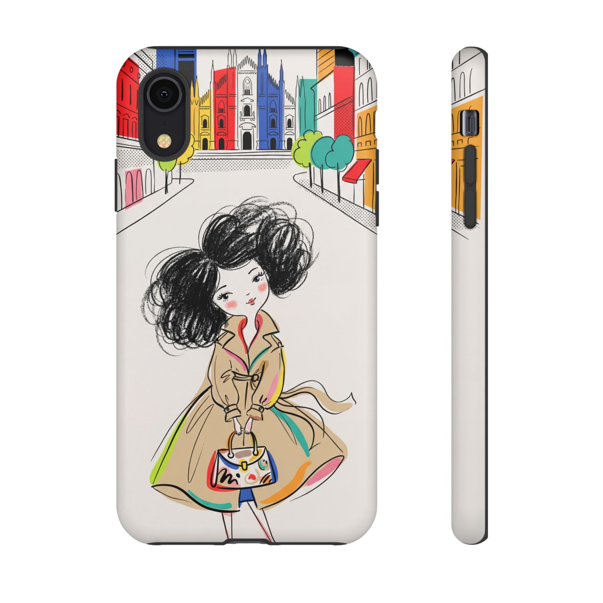 Illustrated Trench Coat Fashion Chic City Girl iPhone Case