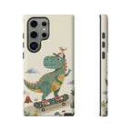 Cute Skateboarding Dinosaur Tough Samsung Galaxy Phone Case | Vintage Kid Aesthetic T Rex Cover