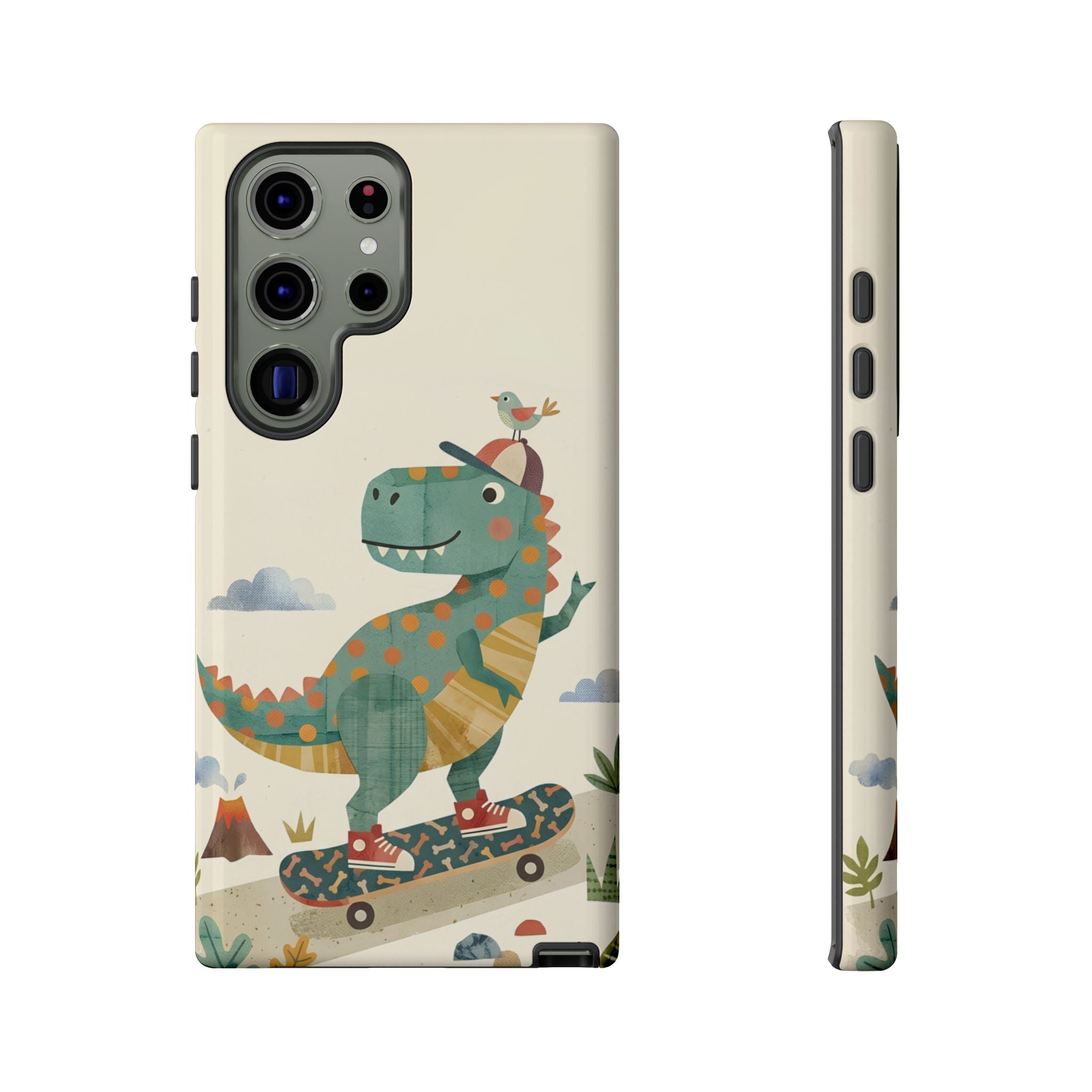 Cute Skateboarding Dinosaur Tough Samsung Galaxy Phone Case | Vintage Kid Aesthetic T Rex Cover