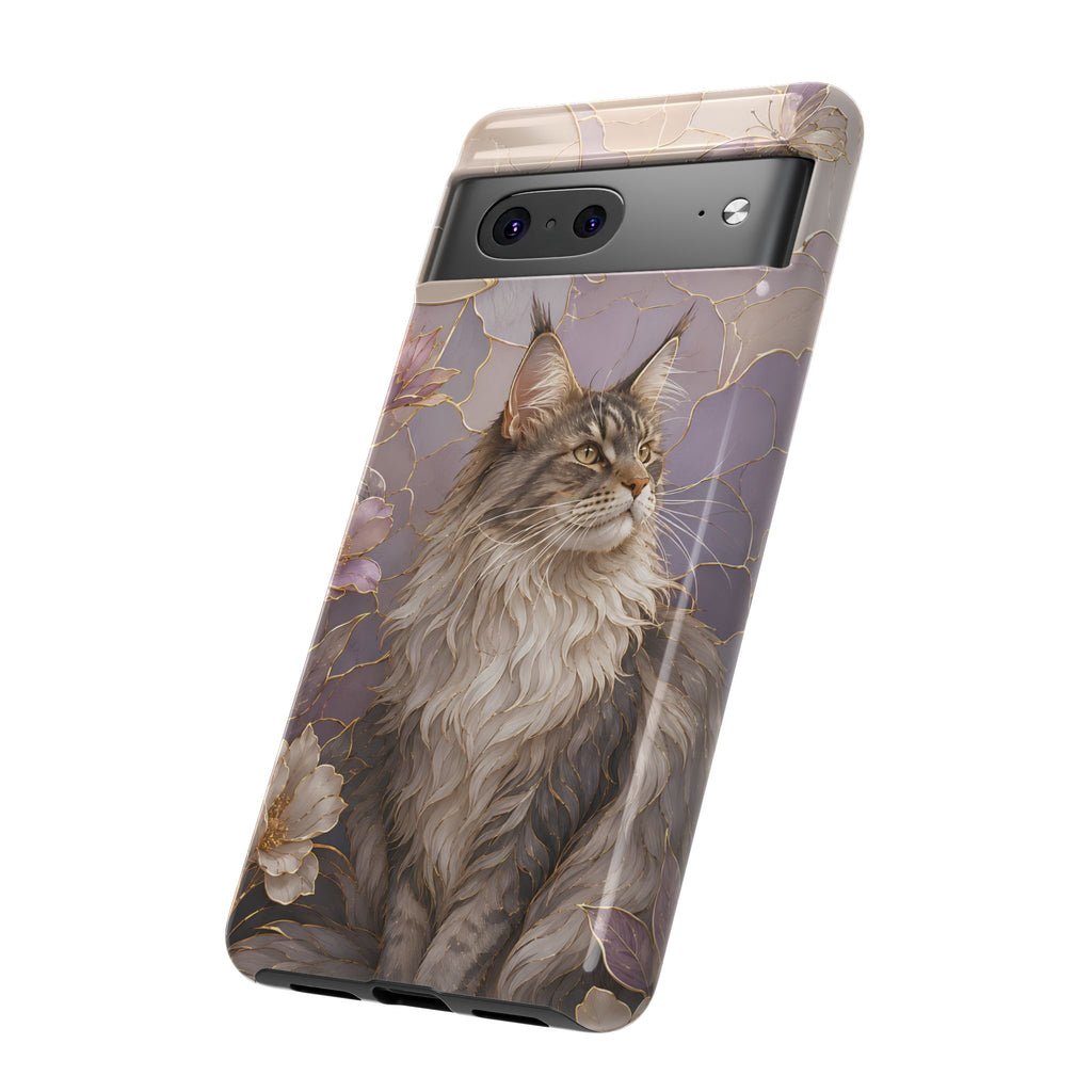 Maine Coon Cat Google Pixel Phone Case | Floral Cat Phone Case