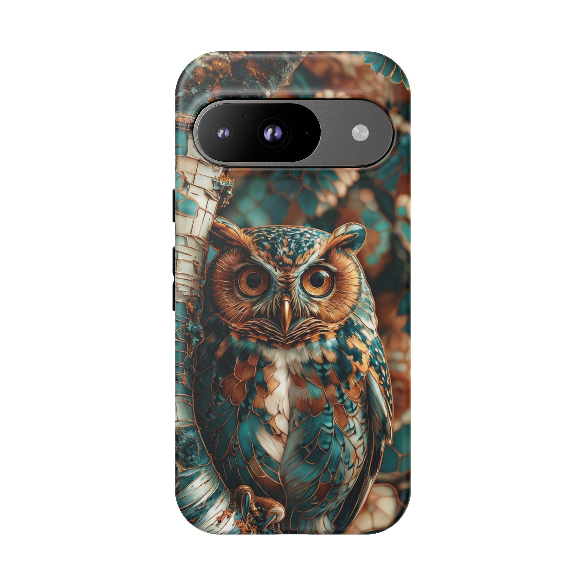 Owl Forest Tough Google Pixel Case | Teal & Brown Rustic Wildlife Protective Cover