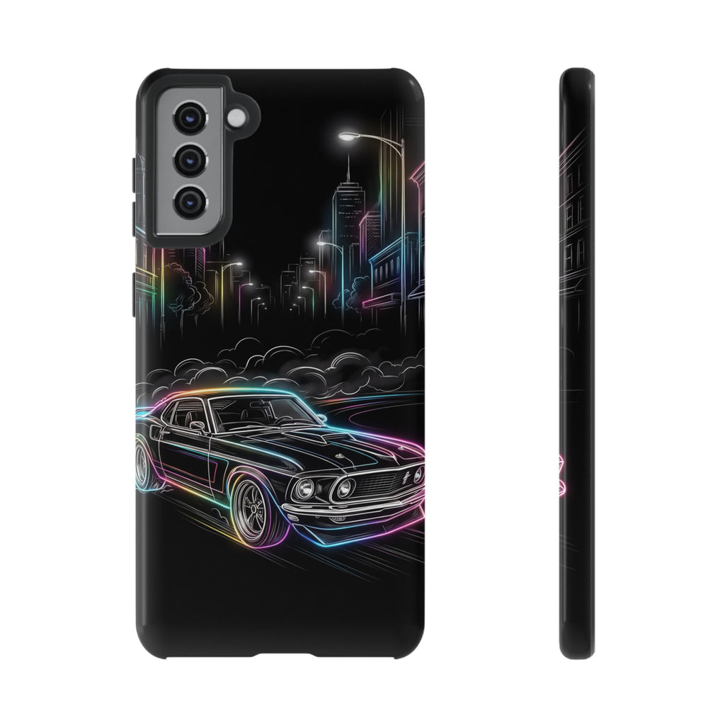 Neon Muscle Car Samsung Galaxy Phone Case | Retro City Nightscape