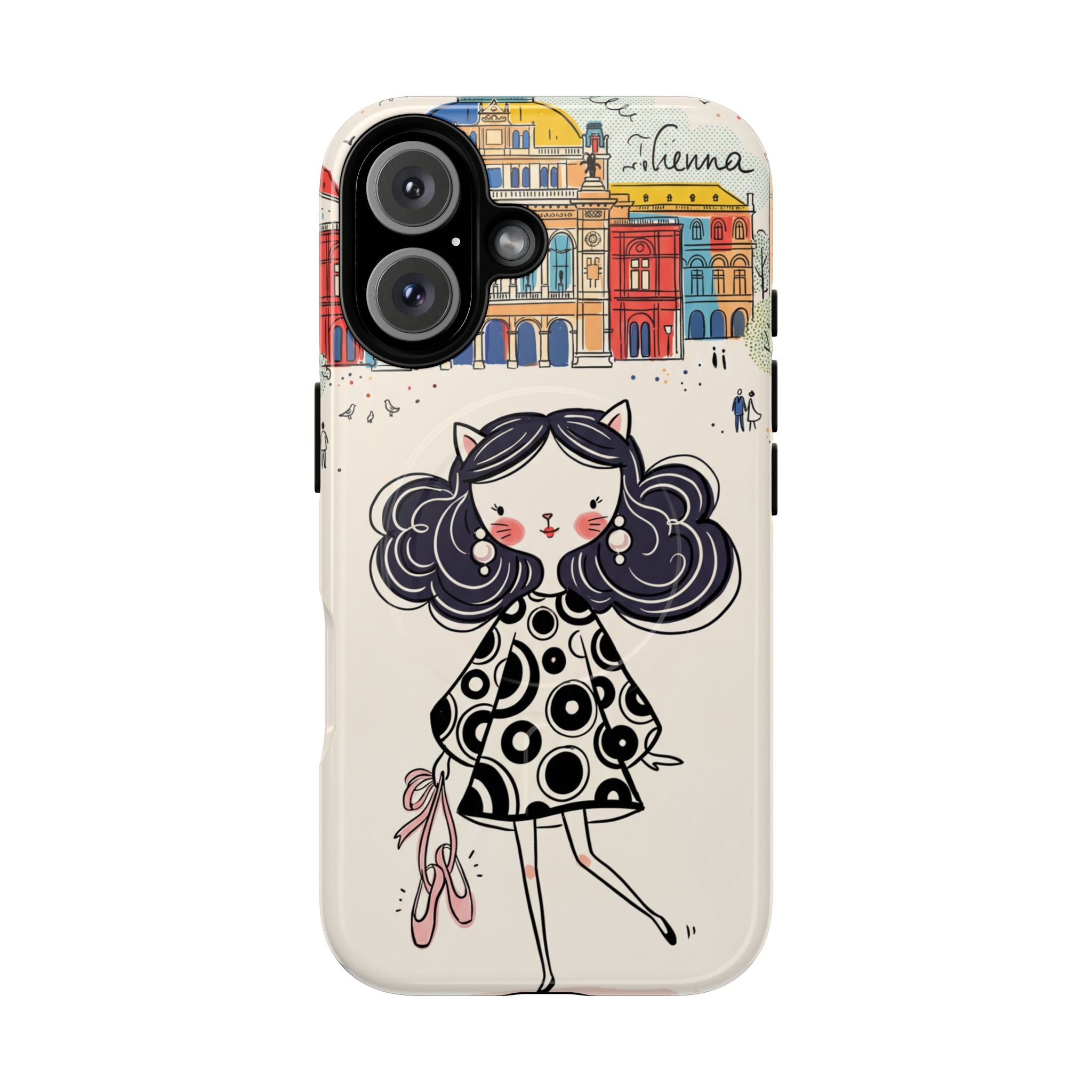 Cute Parisian Cat Girl MagSafe iPhone Case | Ballet Slippers Illustration Tough Case