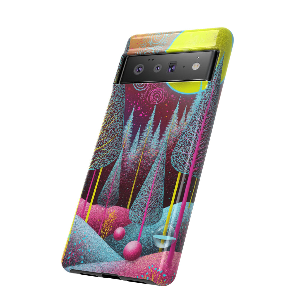 Colorful Surreal Forest Google Pixel Case | Neon Moon, Trees & Abstract Landscape