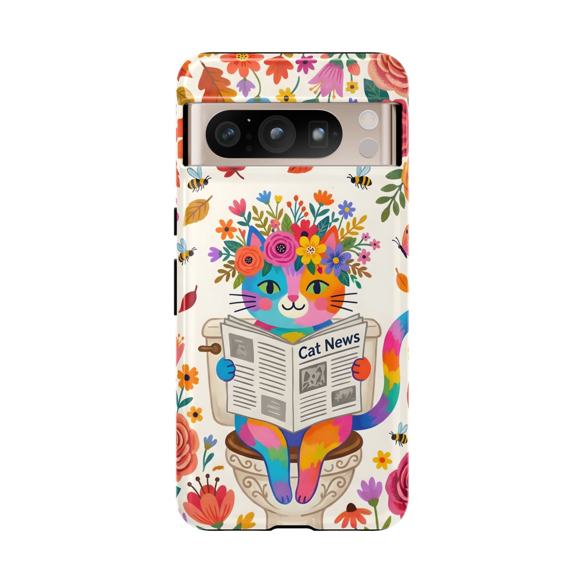Floral Rainbow Cat Google Pixel Phone Case | Cat News Design