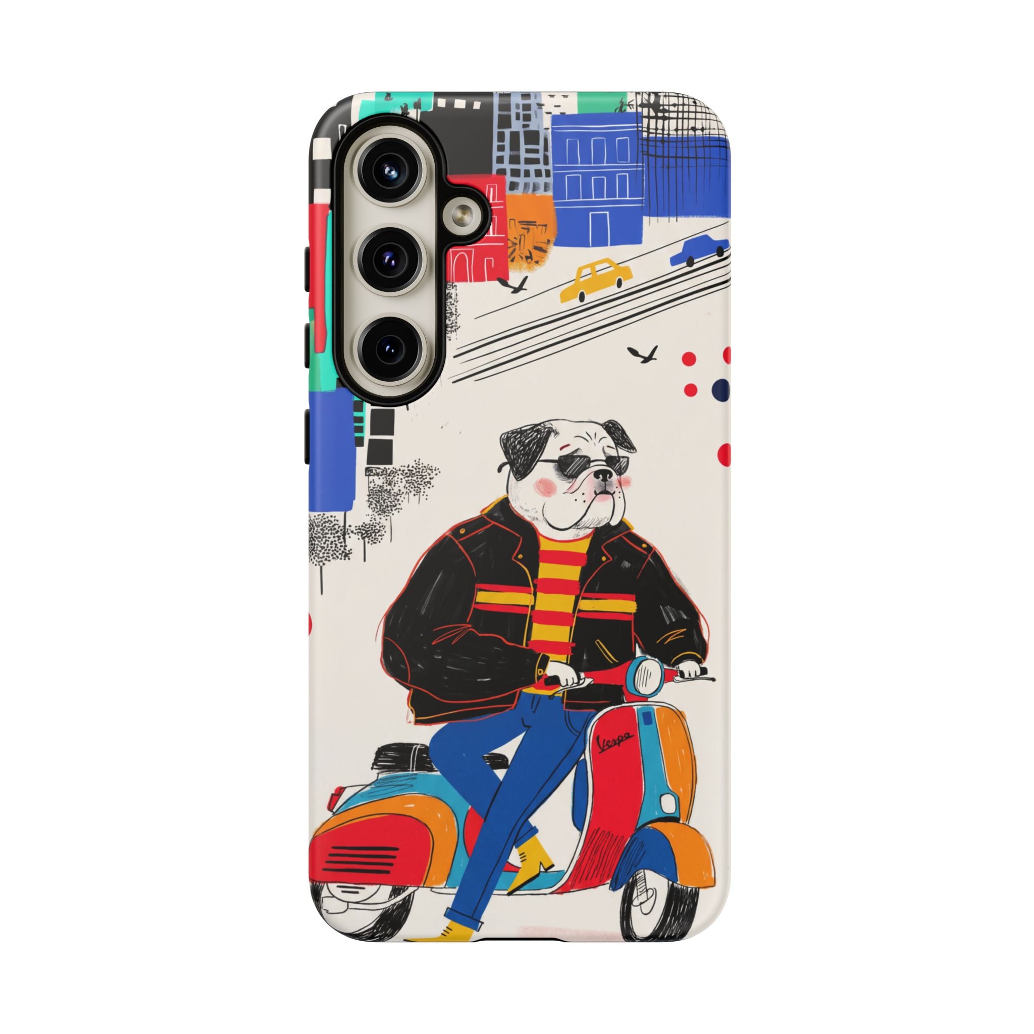 Bulldog Vespa Samsung Galaxy Phone Case | Retro Scooter Dog Protective Cover