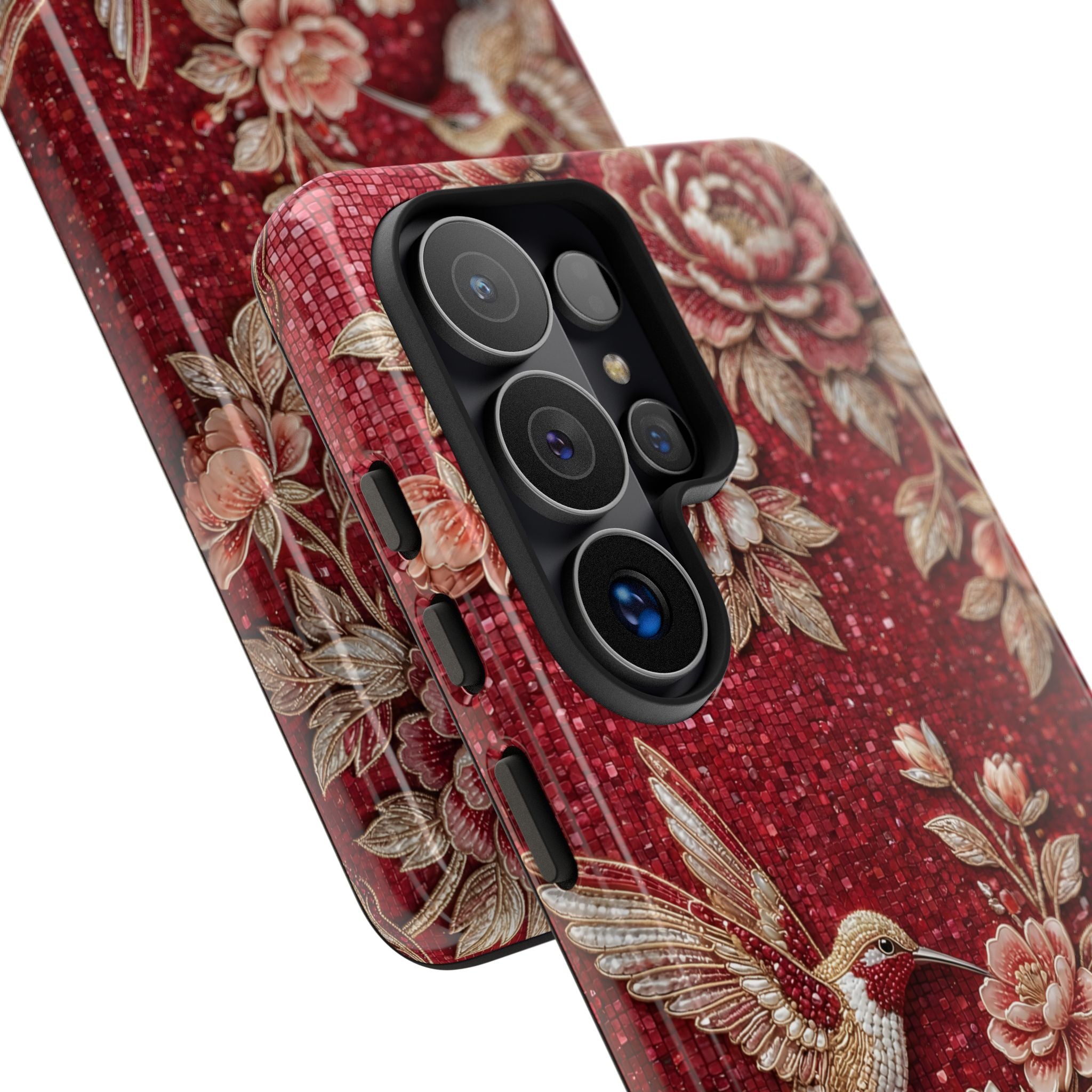 Floral Hummingbird Tough Case | Vintage Red Samsung Galaxy Phone Case