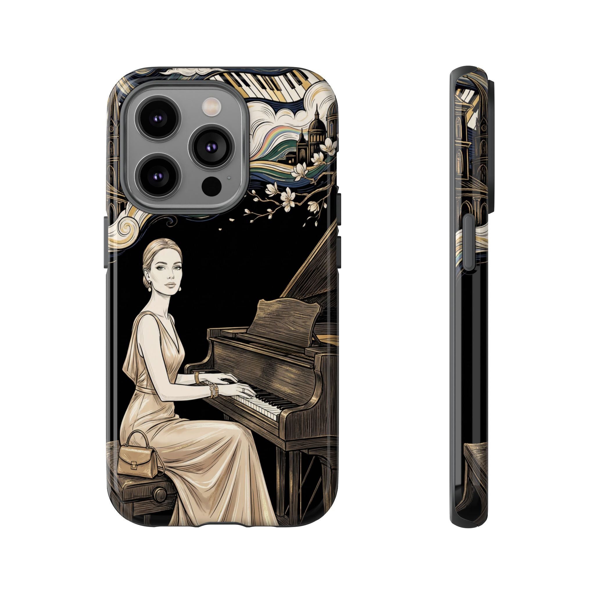 Elegant Piano Woman iPhone Case | Vintage Art Deco Music Design