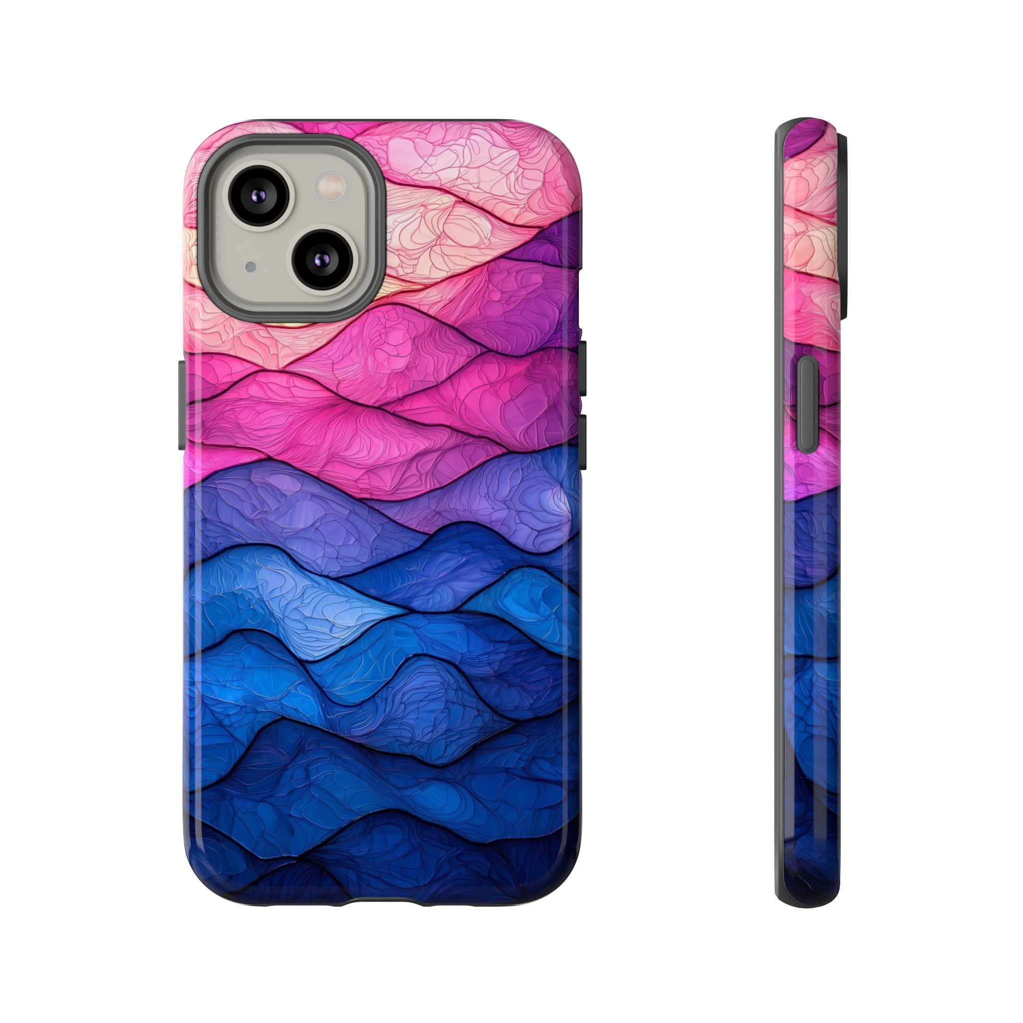 Abstract Ocean Waves iPhone Case — Pink & Blue Gradient Tough Case
