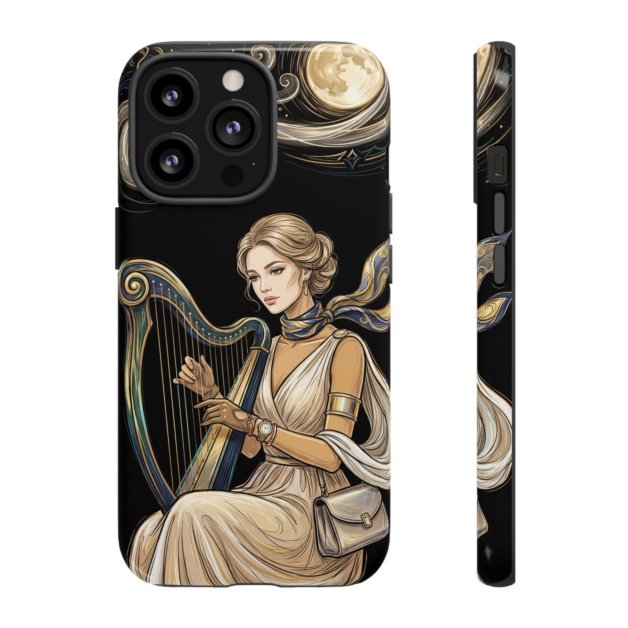 Moonlit Harp iPhone Case | Vintage Goddess Musician Art