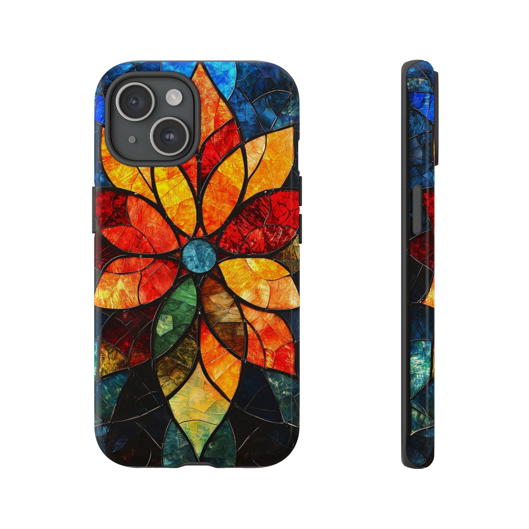 Stained Glass Flower iPhone Case — Colorful Mosaic Protective Cover